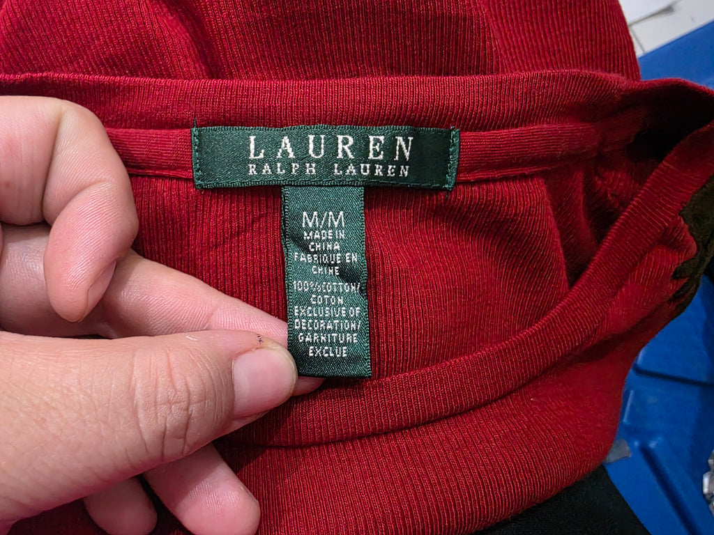Playera Ralph Lauren Roja Con Cafe manga Larga Mediana