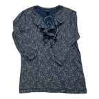 Blusa Ralph Lauren Con Olanes Azul/cafe Chica Manga 3/4