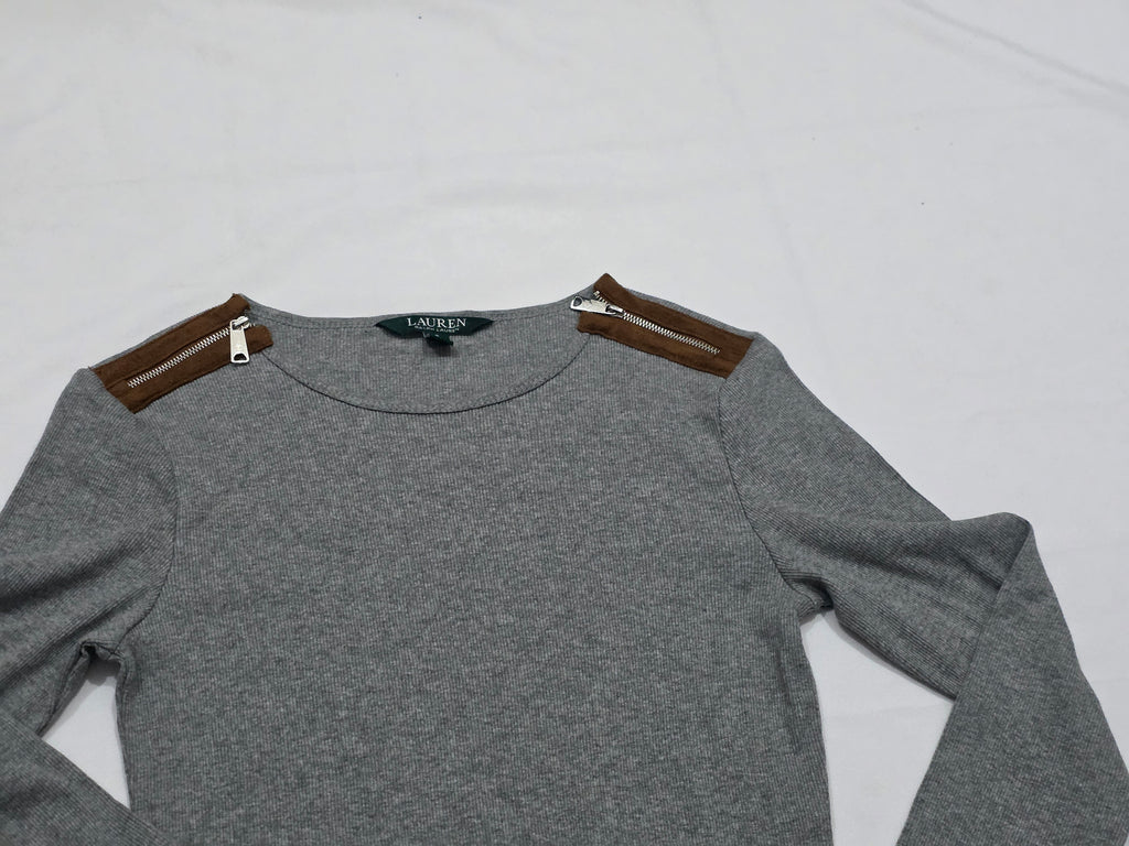 Playera Ralph Lauren Manga Larga Gris Con Cafe Talla Chica