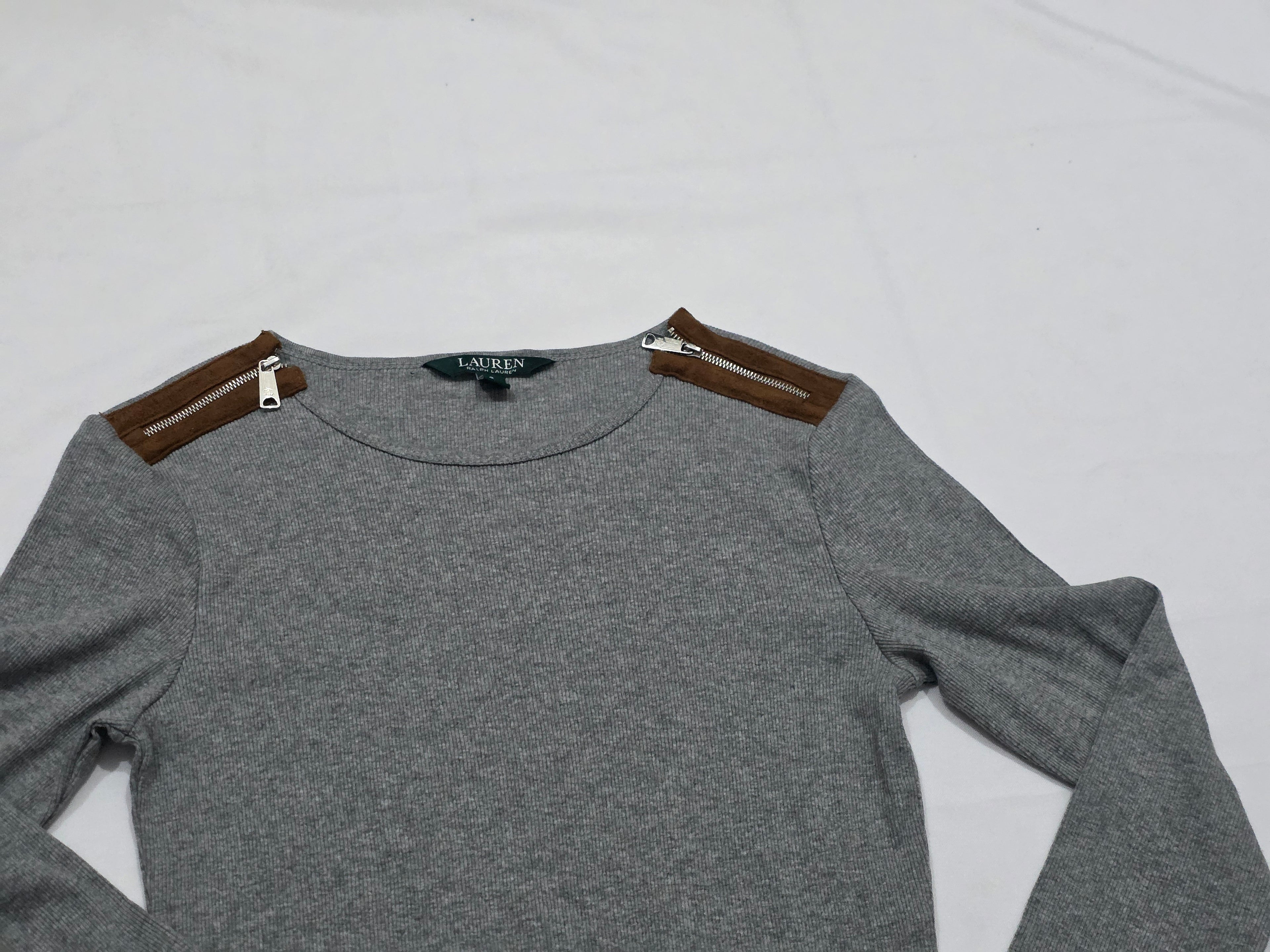 Playera Ralph Lauren Manga Larga Gris Con Cafe Talla Chica