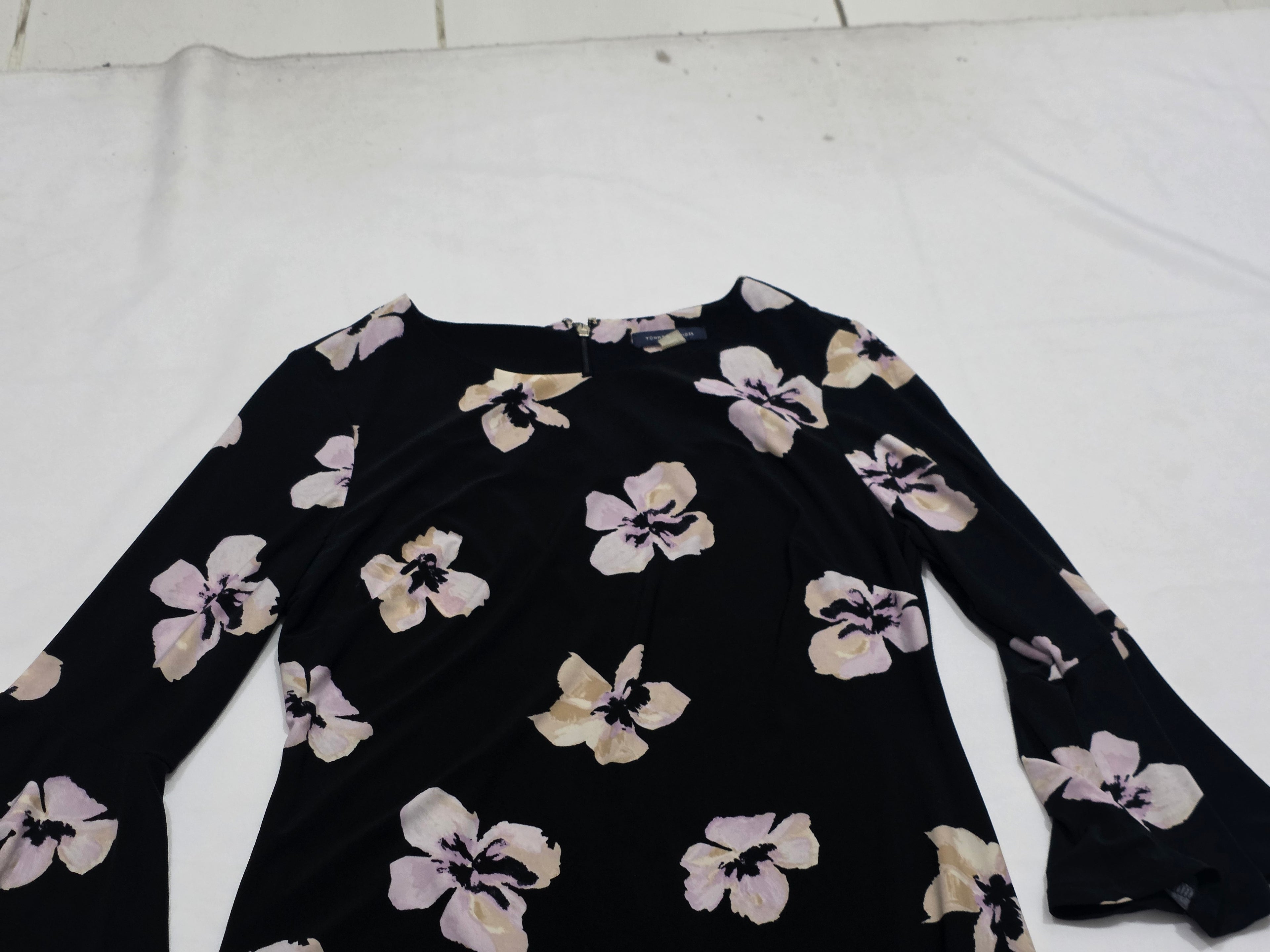 Vestido Tommy Hilfiger Mujer 6 Azul Flores Manga Amplia