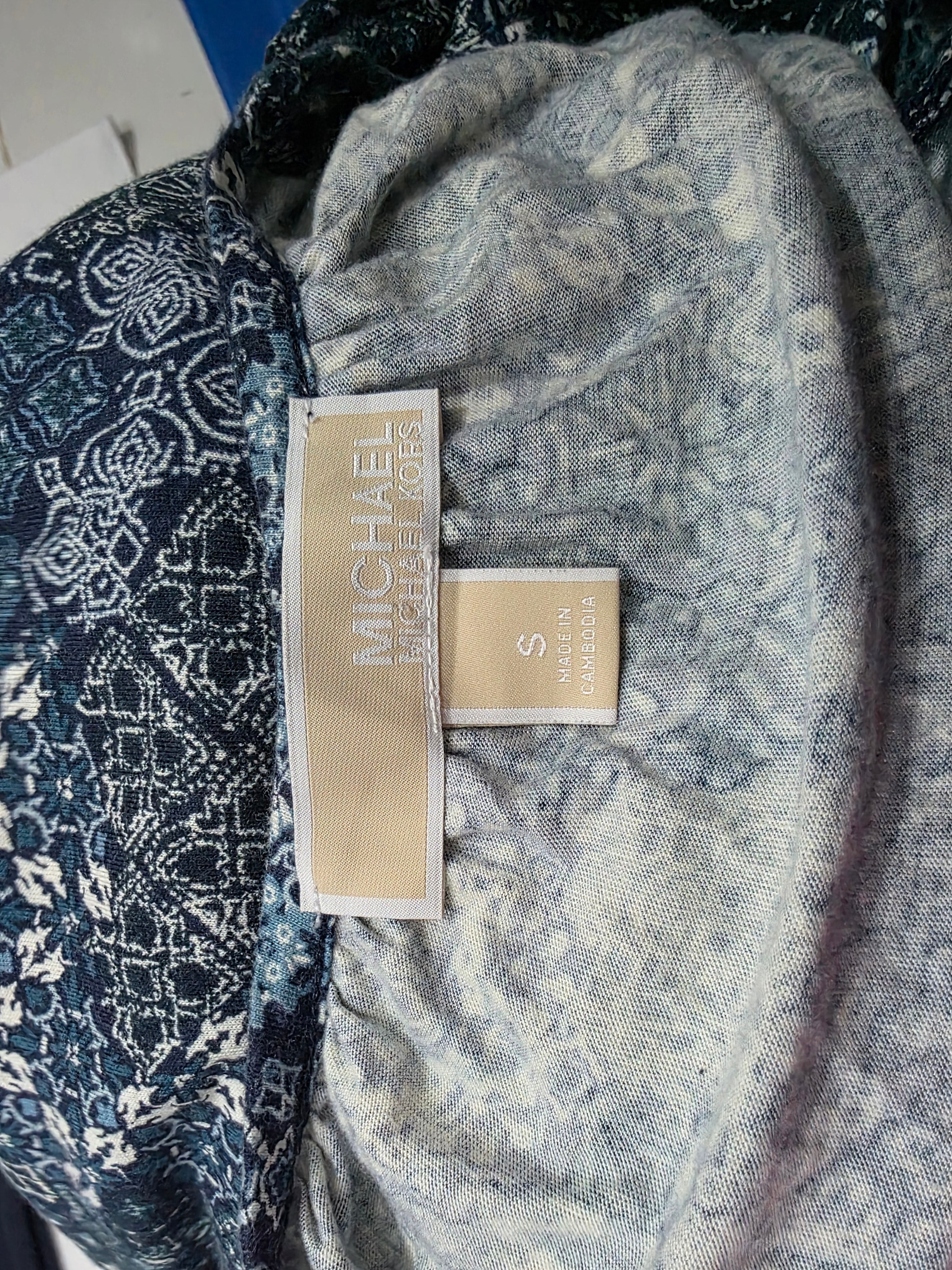 Blusa Michael Kors Mujer Chica Manga 3/4 Azul Con Figuras