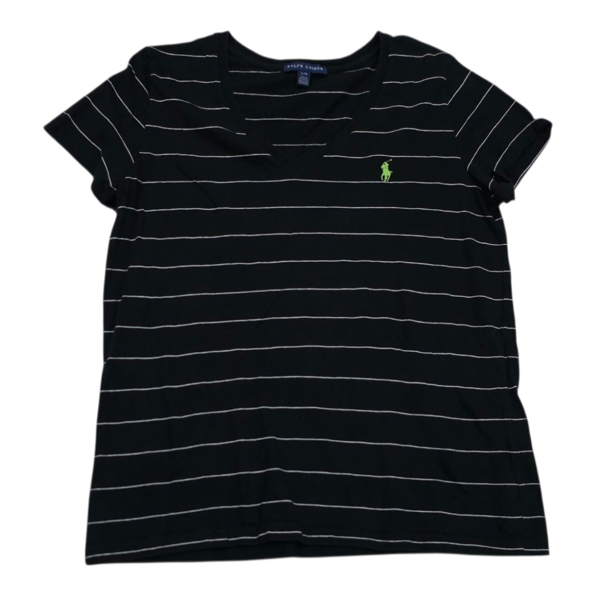 Playera Ralph Lauren Mujer Grande Negra Lineas Poni Verde