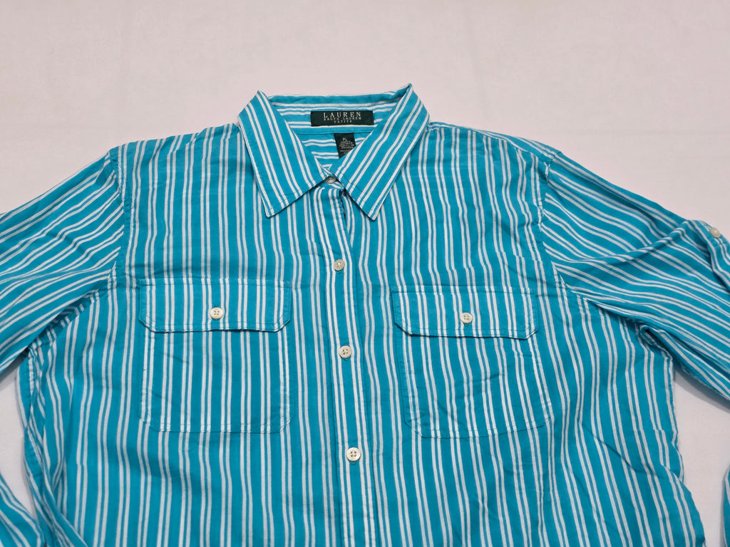 Camisa Ralph Lauren De Mujer Talla Grande Petite Azul Rayada