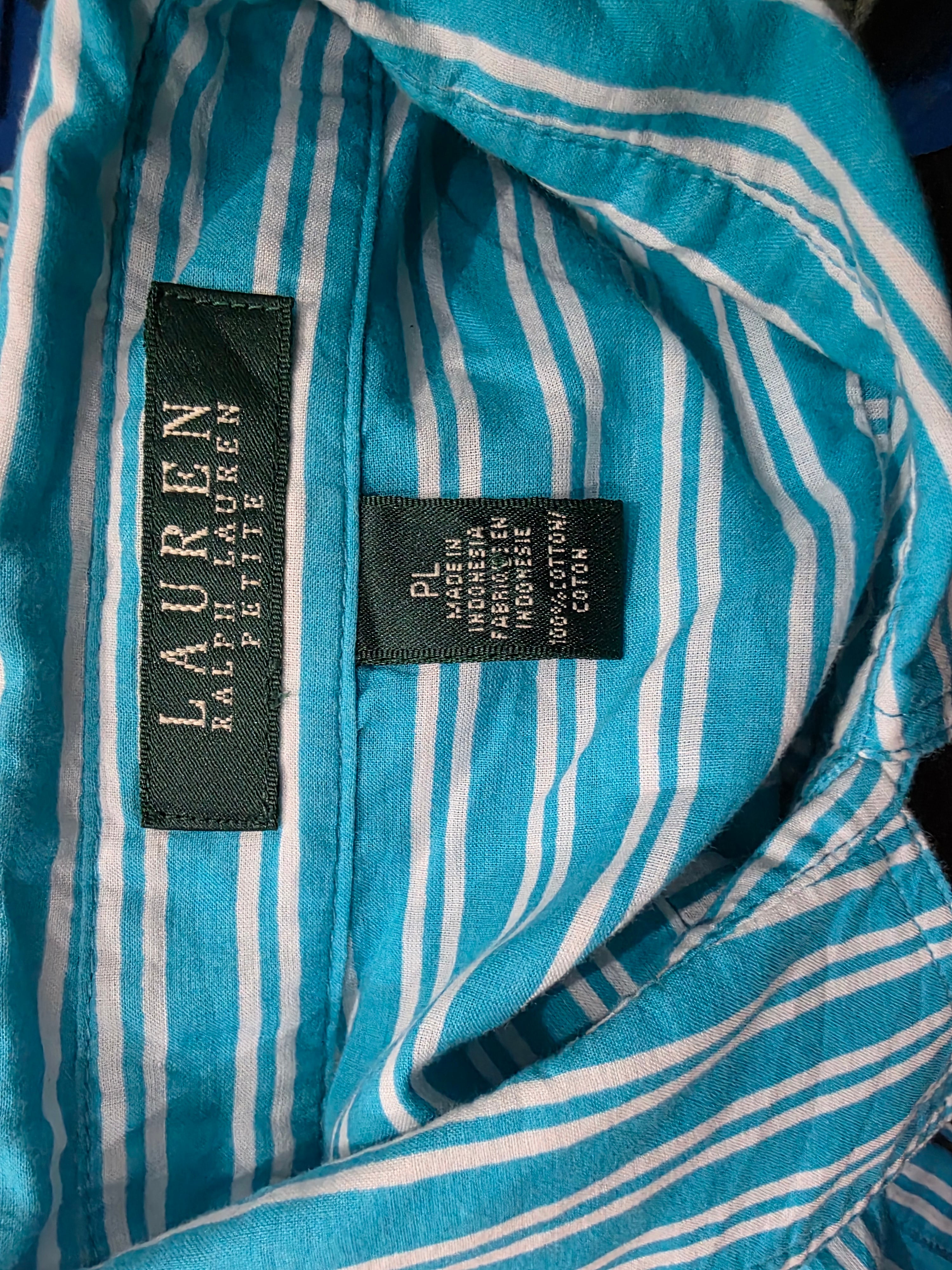 Camisa Ralph Lauren De Mujer Talla Grande Petite Azul Rayada