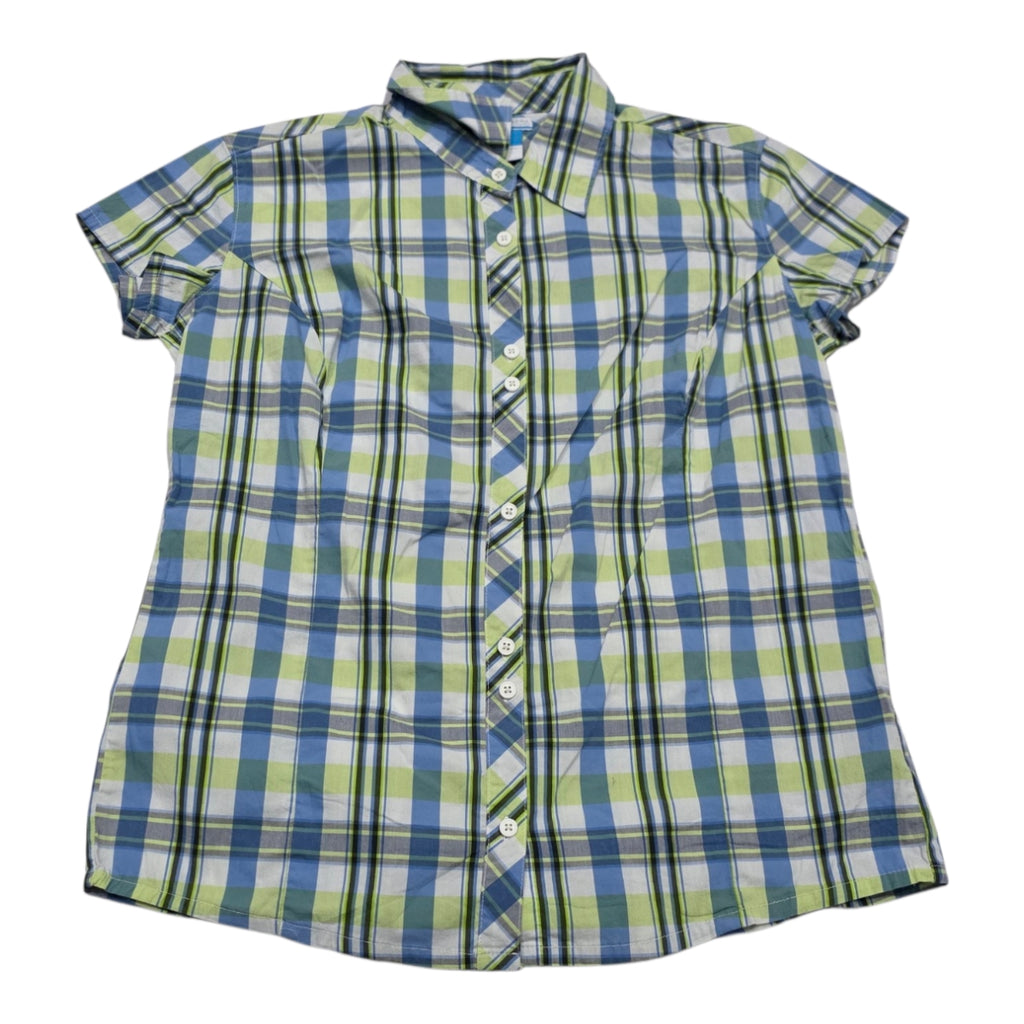 Camisa Columbia De Mujer Talla Grande Azul/verde A Cuadros