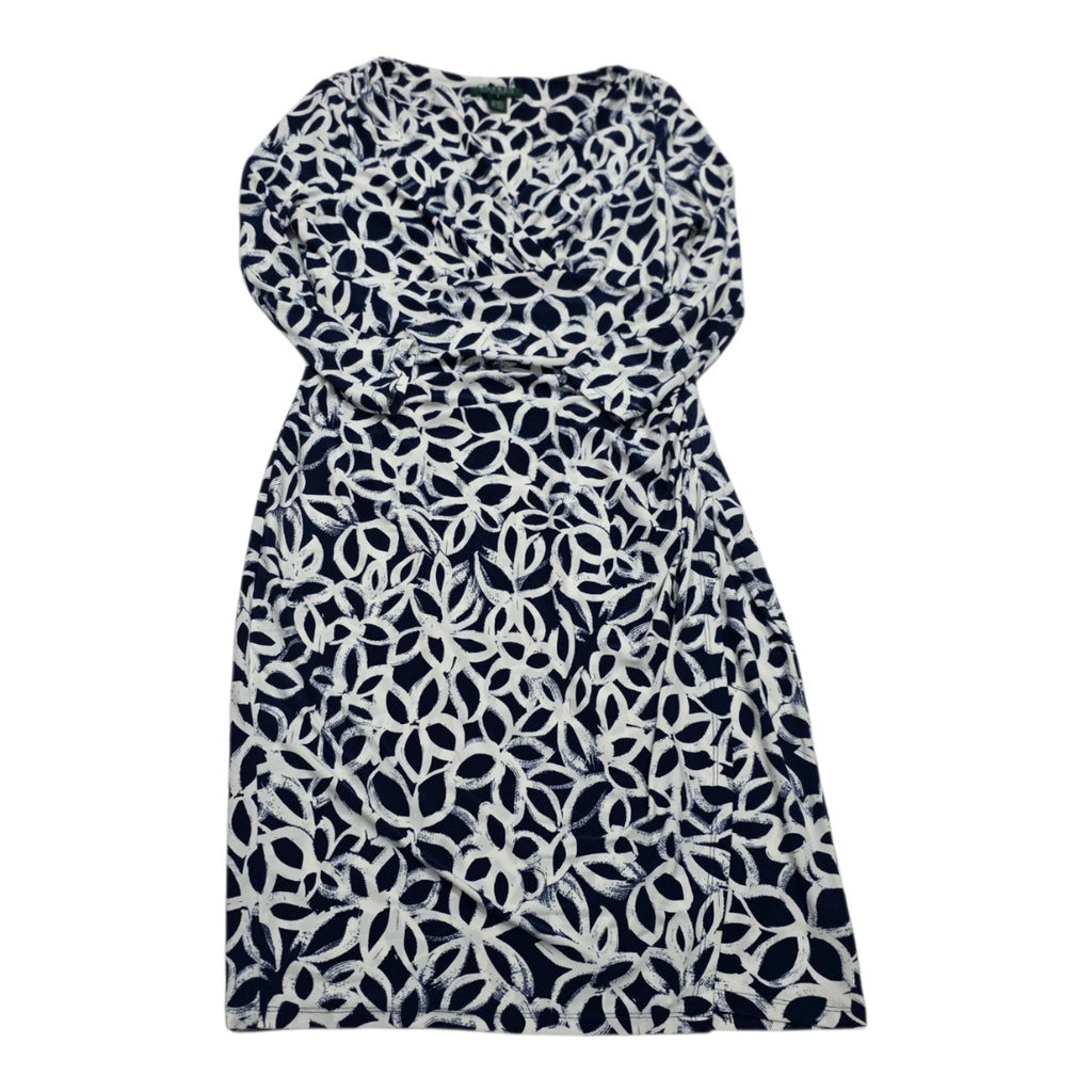 Vestido Ralph Lauren Mujer 8 Azul Con Figuras Manga Larga