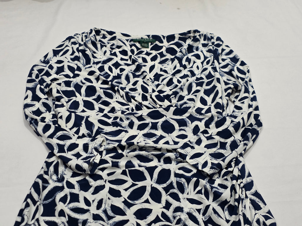 Vestido Ralph Lauren Mujer 8 Azul Con Figuras Manga Larga