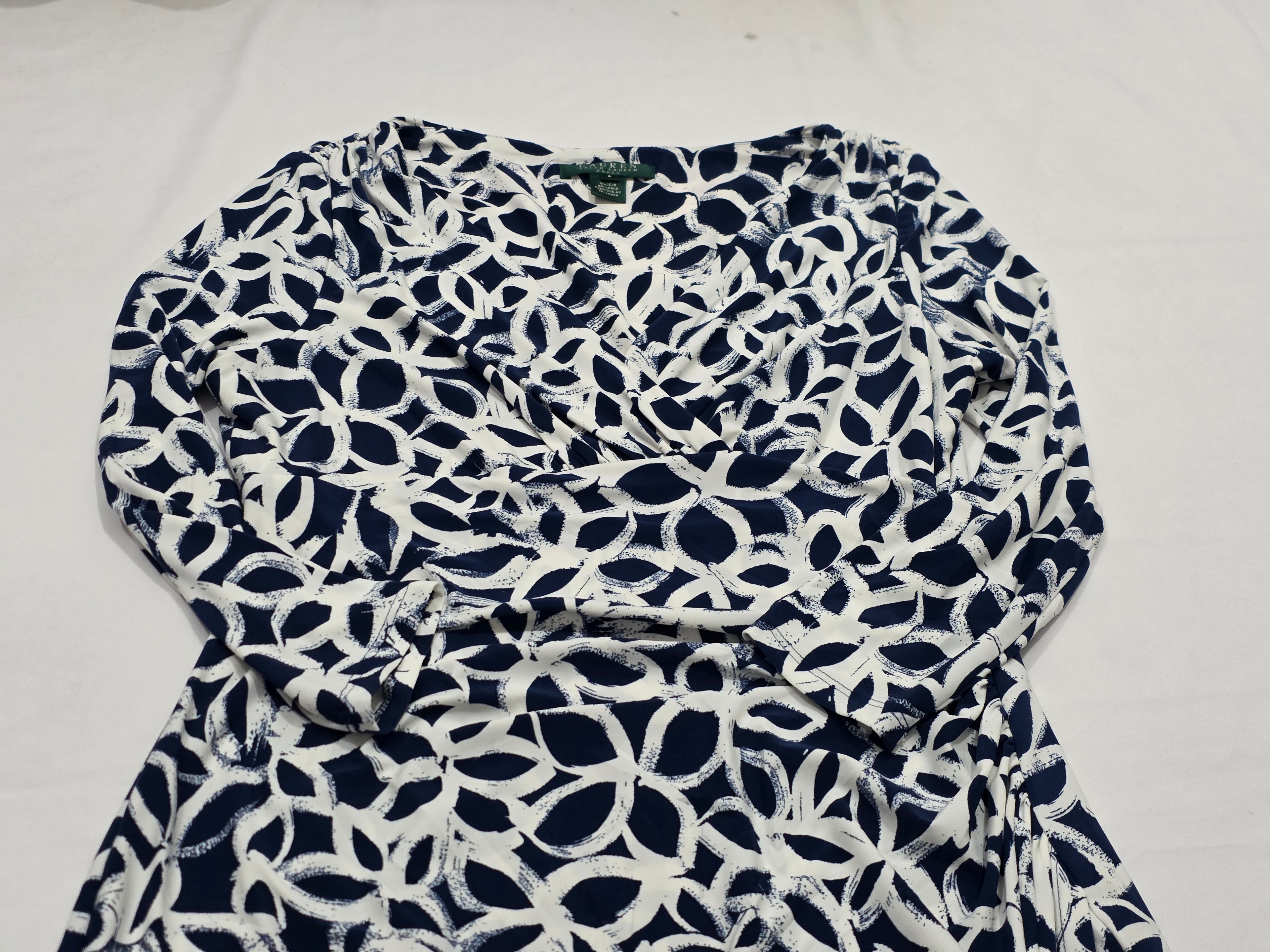 Vestido Ralph Lauren Mujer 8 Azul Con Figuras Manga Larga