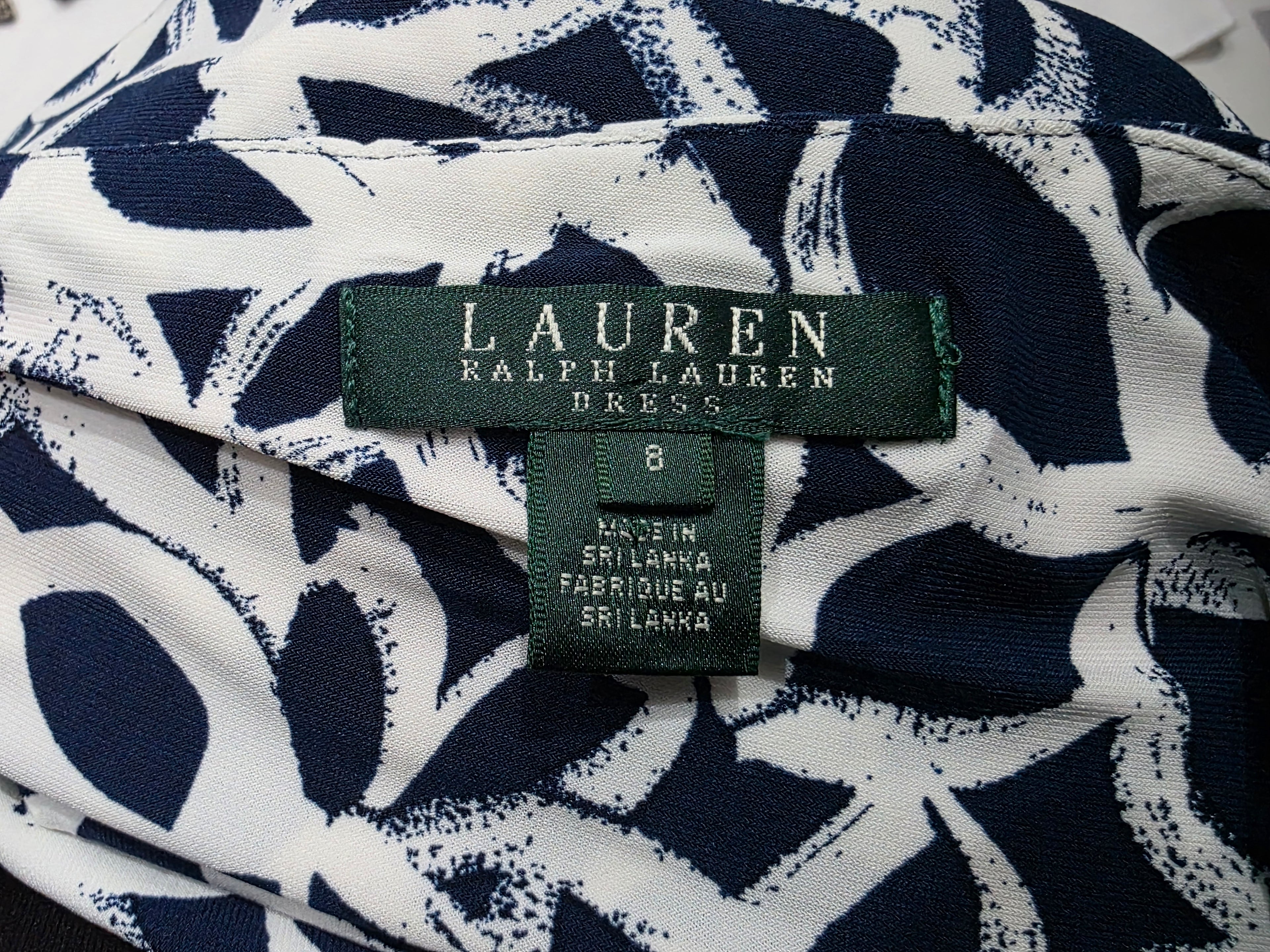 Vestido Ralph Lauren Mujer 8 Azul Con Figuras Manga Larga