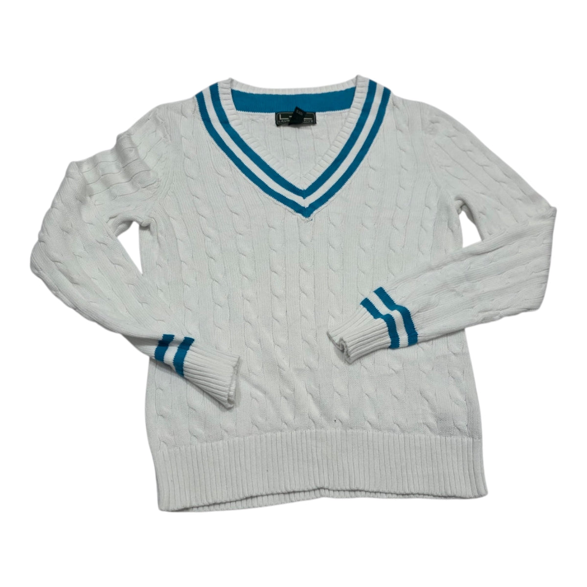Sueter Ralph Lauren Active De Mujer Mediana Blanca Con Azul