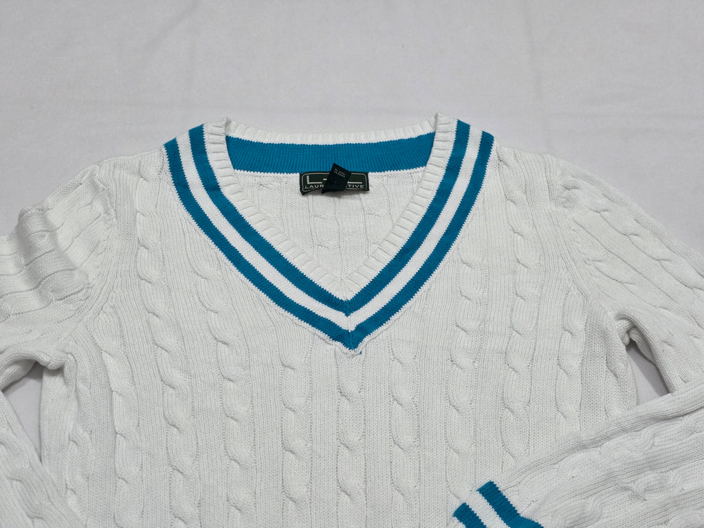 Sueter Ralph Lauren Active De Mujer Mediana Blanca Con Azul