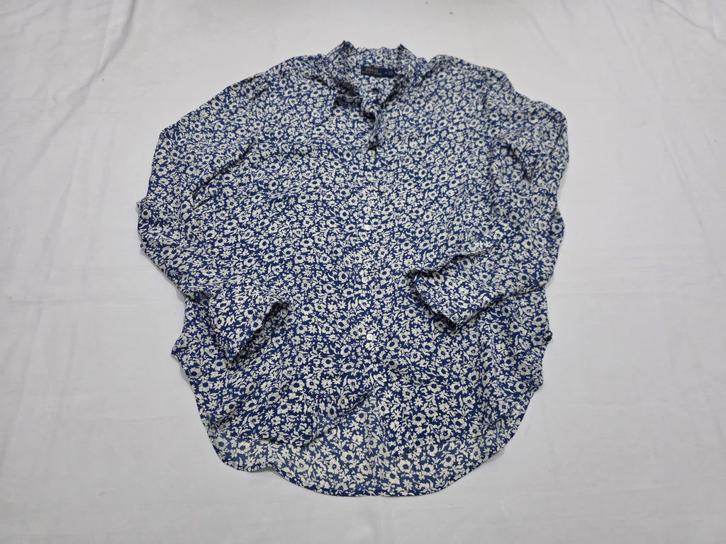 Camisa Polo Ralph Lauren De Mujer Talla 16 Azul Floreada