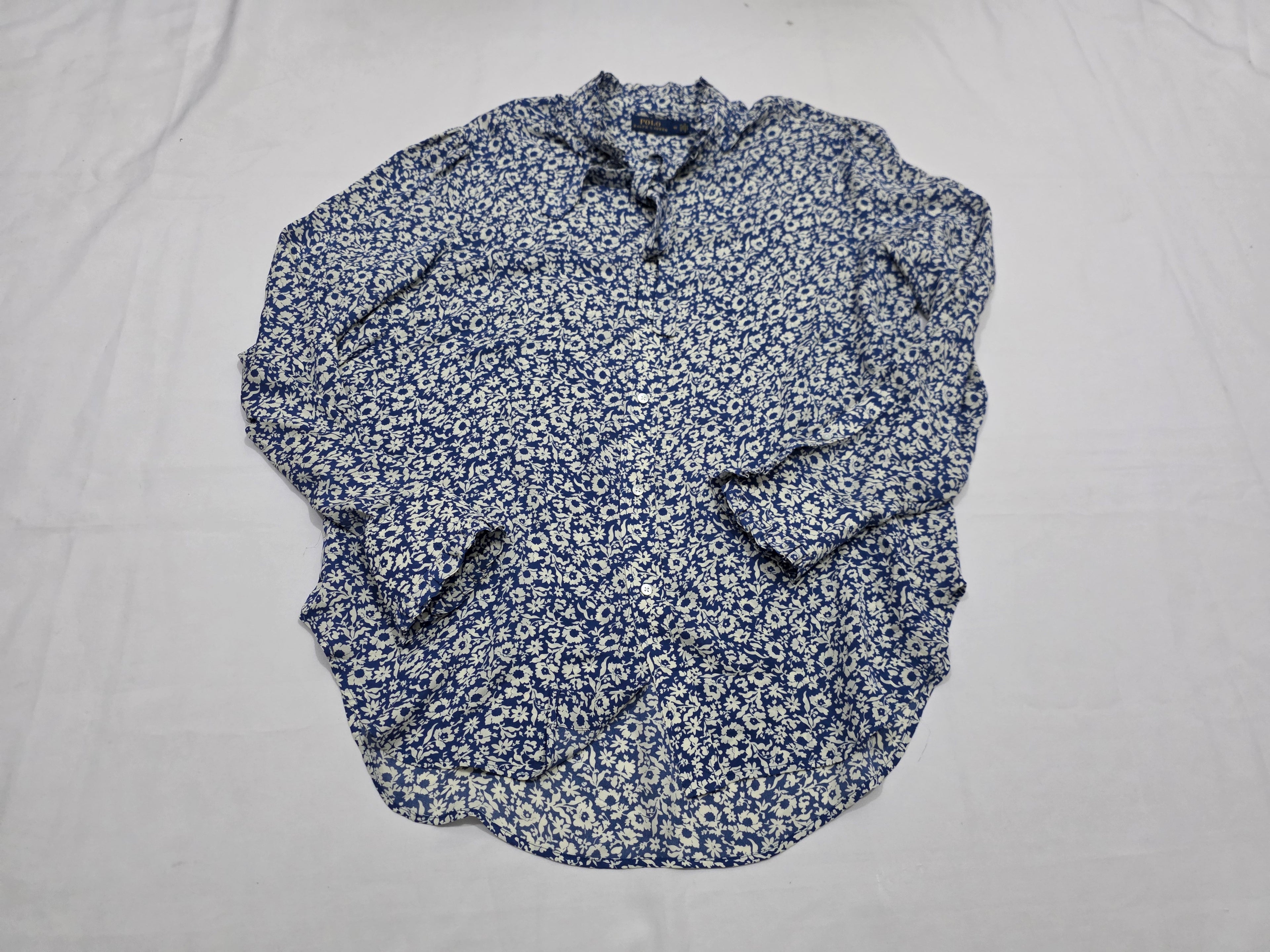 Camisa Polo Ralph Lauren De Mujer Talla 16 Azul Floreada