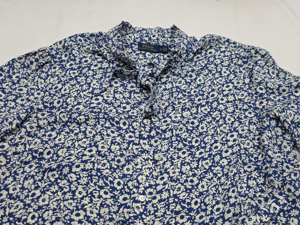 Camisa Polo Ralph Lauren De Mujer Talla 16 Azul Floreada