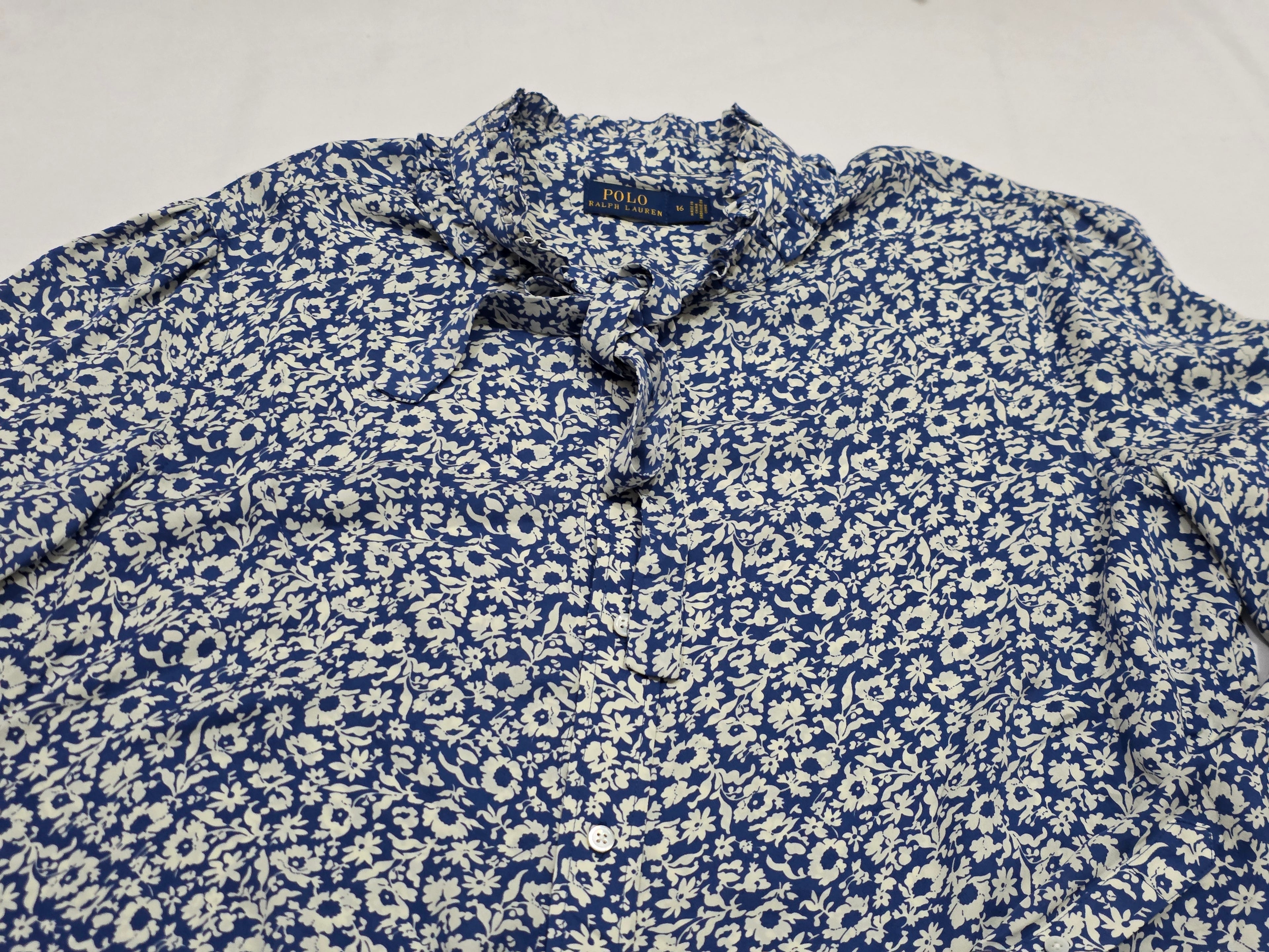 Camisa Polo Ralph Lauren De Mujer Talla 16 Azul Floreada