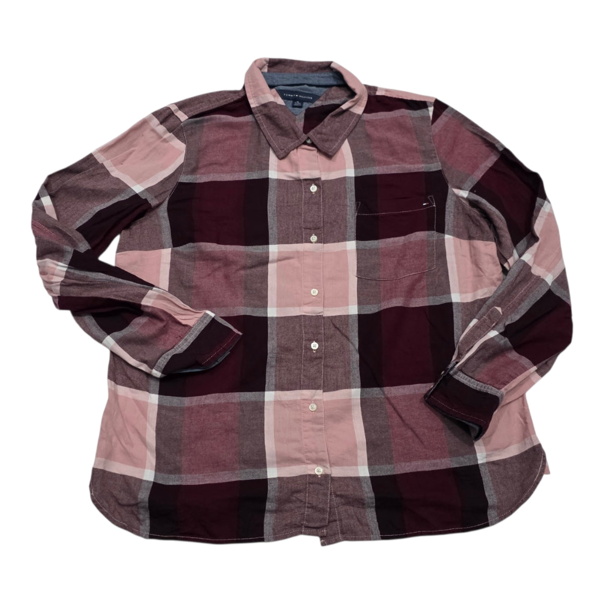 Camisa Tommy Hilfiger Mujer Extra Grande Rosa/vino A Cuadros