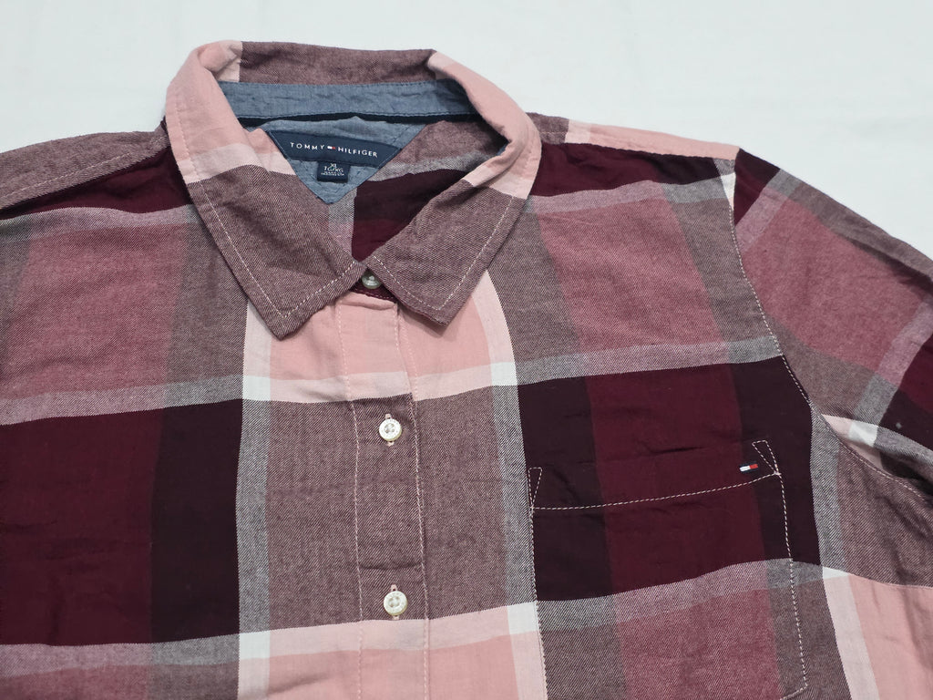 Camisa Tommy Hilfiger Mujer Extra Grande Rosa/vino A Cuadros