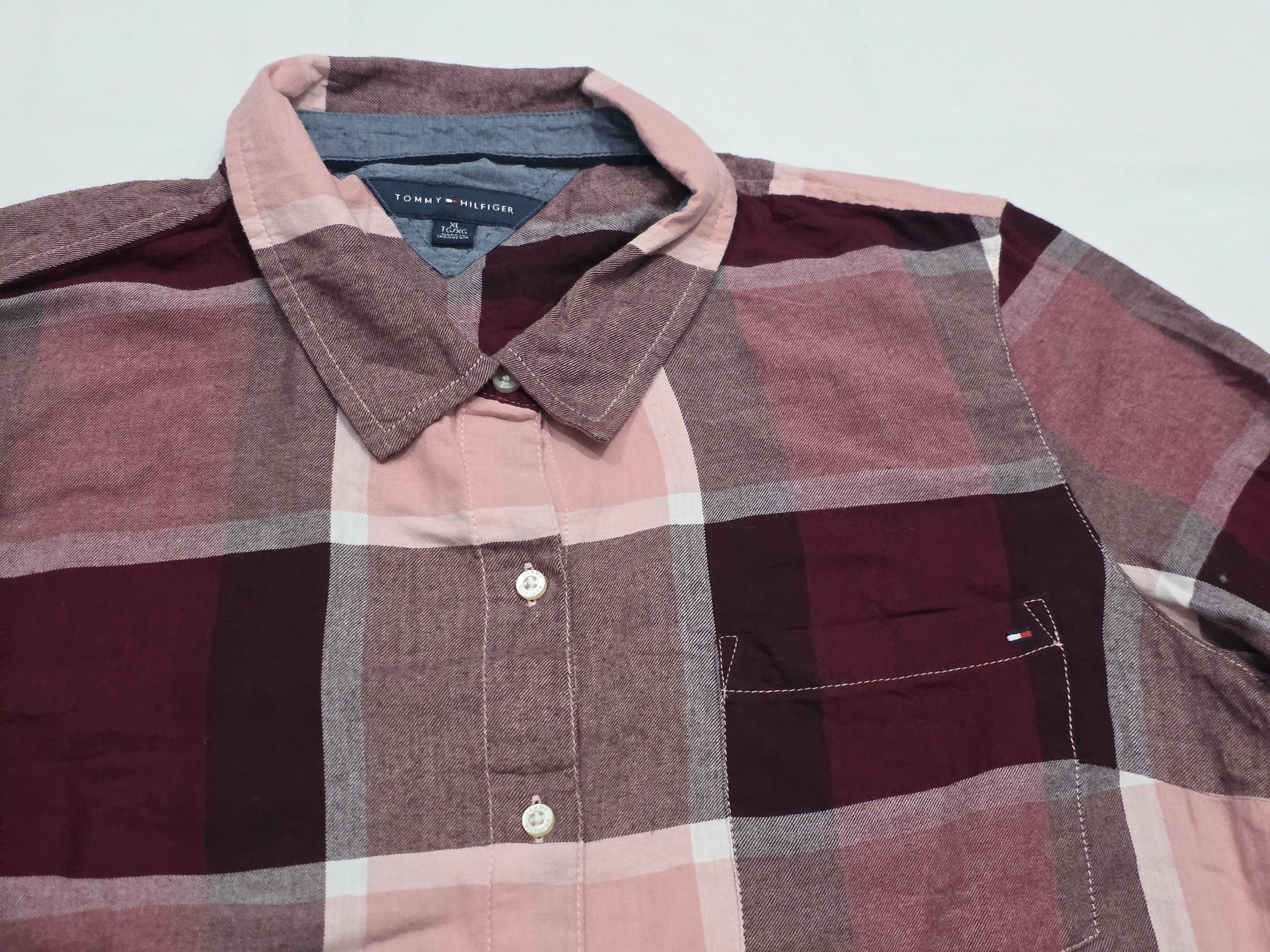 Camisa Tommy Hilfiger Mujer Extra Grande Rosa/vino A Cuadros