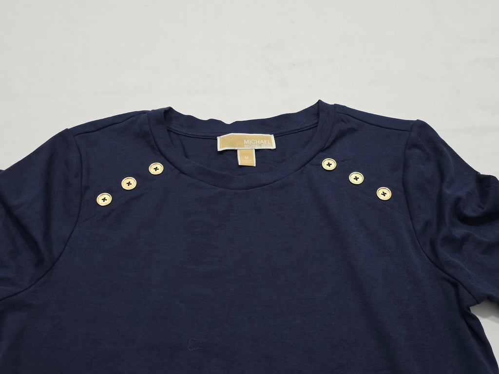 Playera Michael Kors Manga Corta Con Botones Mediana Azul