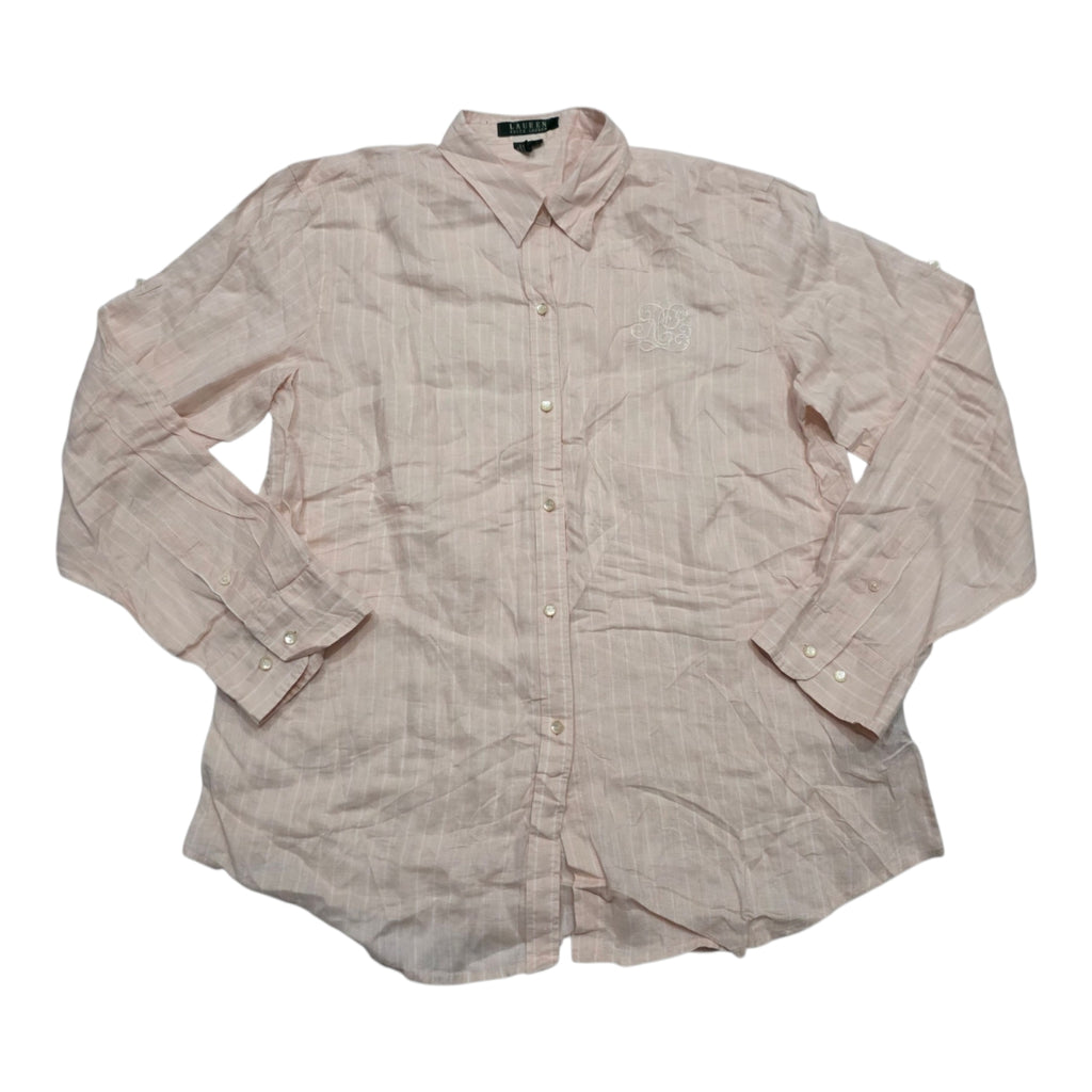 Camisa Ralph Lauren De Lino Rosa Claro Con Lineas
