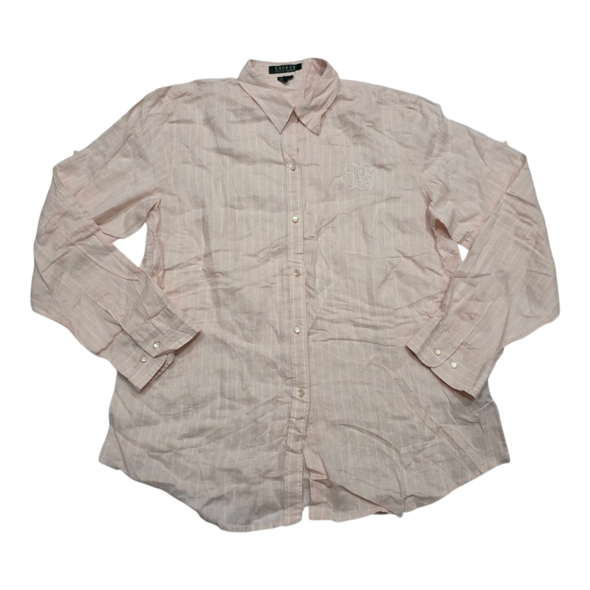 Camisa Ralph Lauren De Lino Rosa Claro Con Lineas