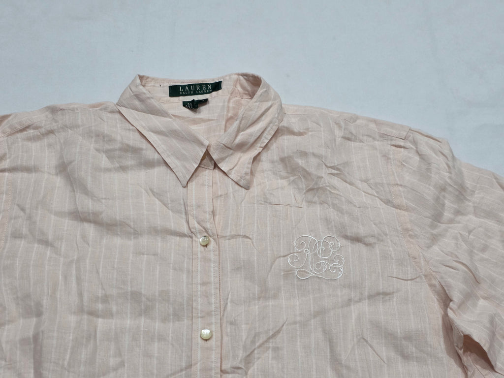 Camisa Ralph Lauren De Lino Rosa Claro Con Lineas