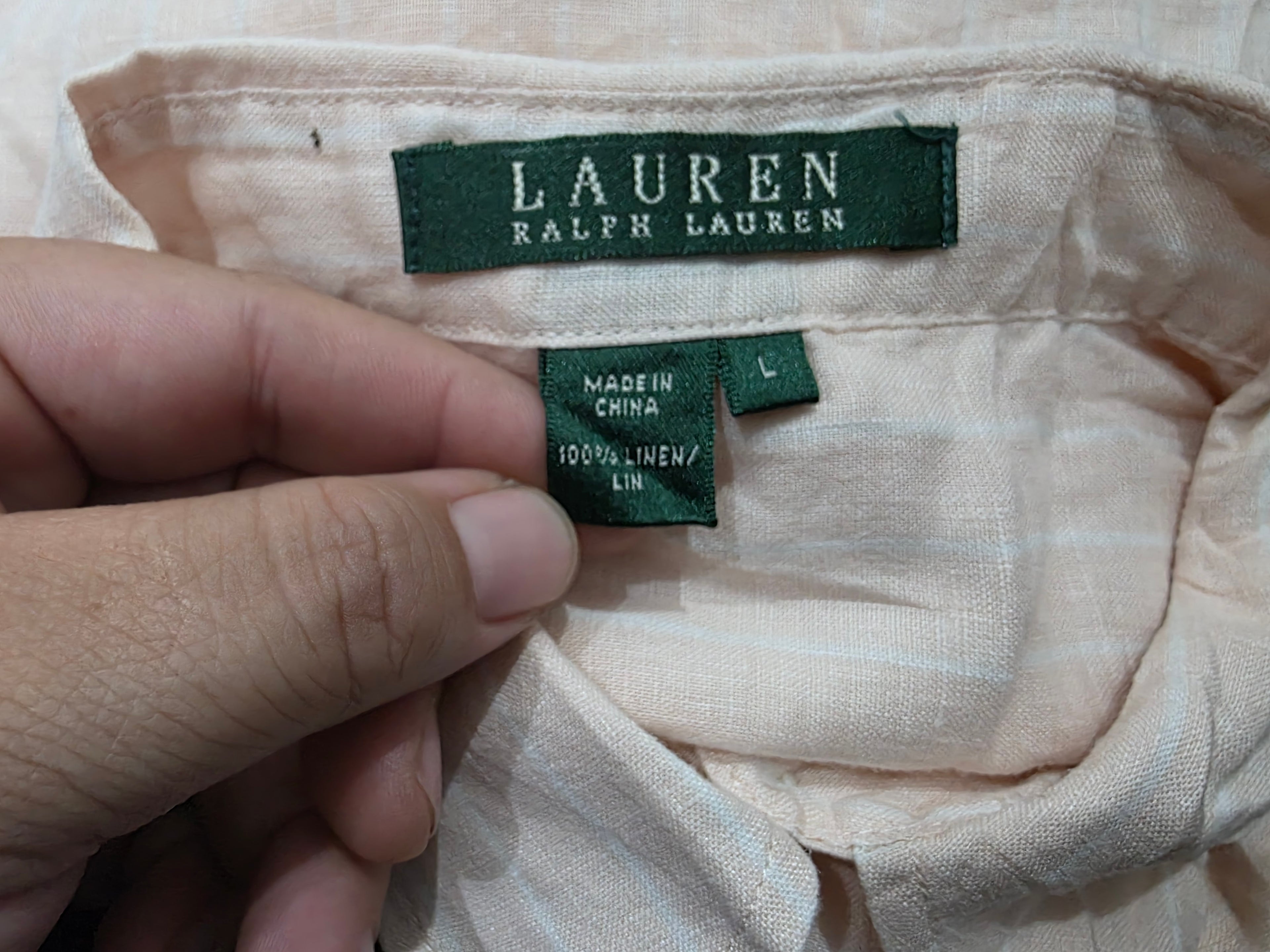 Camisa Ralph Lauren De Lino Rosa Claro Con Lineas