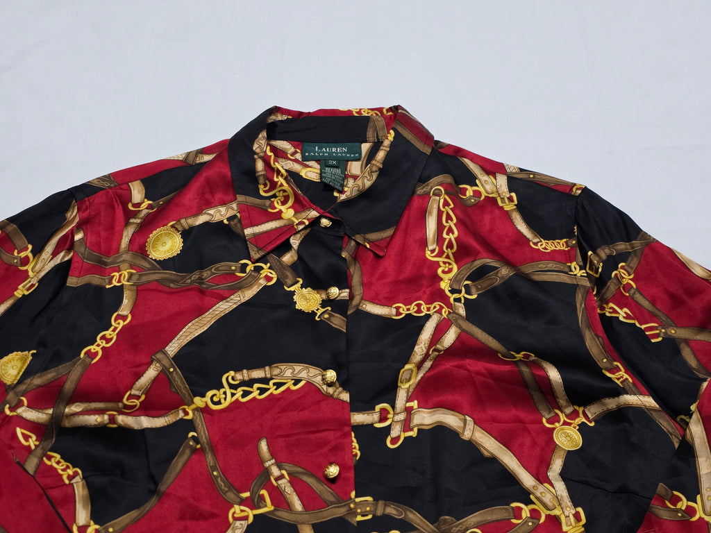 Camisa Ralph Lauren De Seda Talla 2x Rojo/negro De Mujer