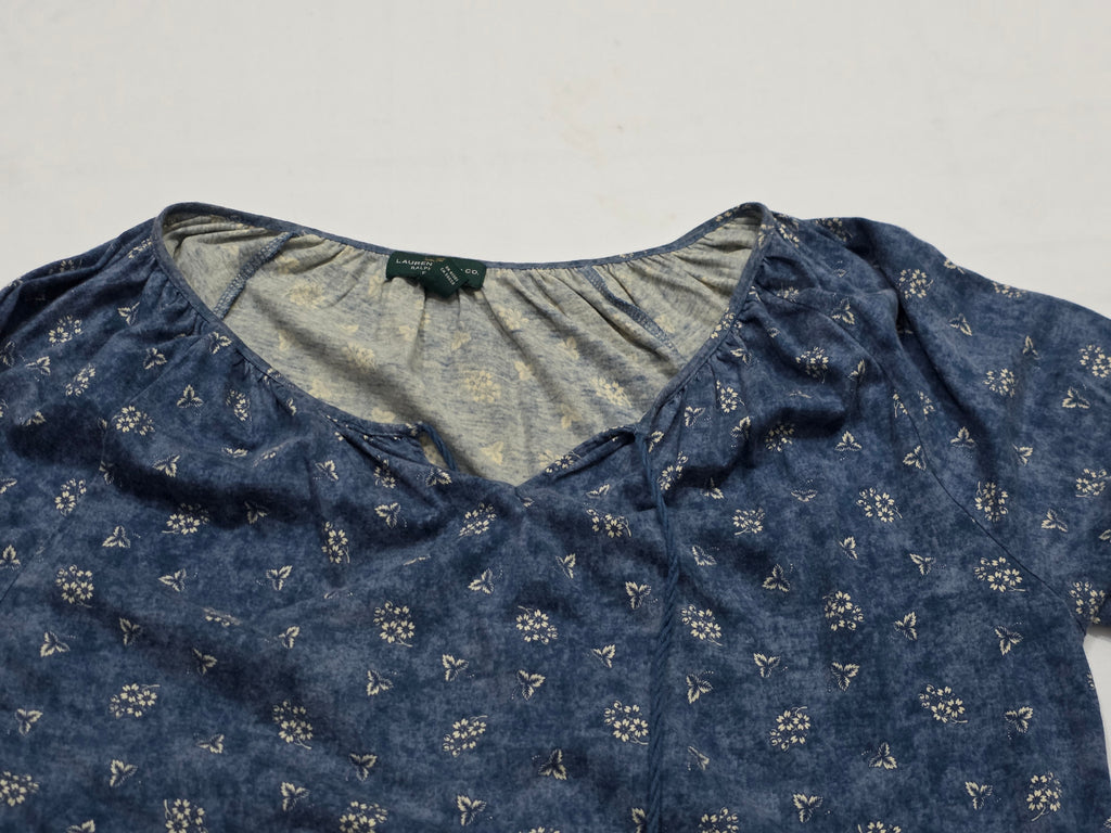 Blusa Ralph Lauren Mujer Chica Petite Manga 3/4 Azul Acero