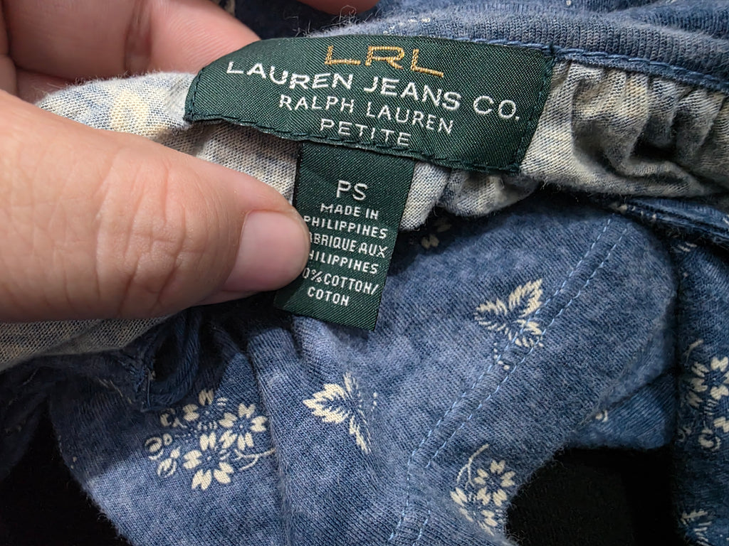 Blusa Ralph Lauren Mujer Chica Petite Manga 3/4 Azul Acero
