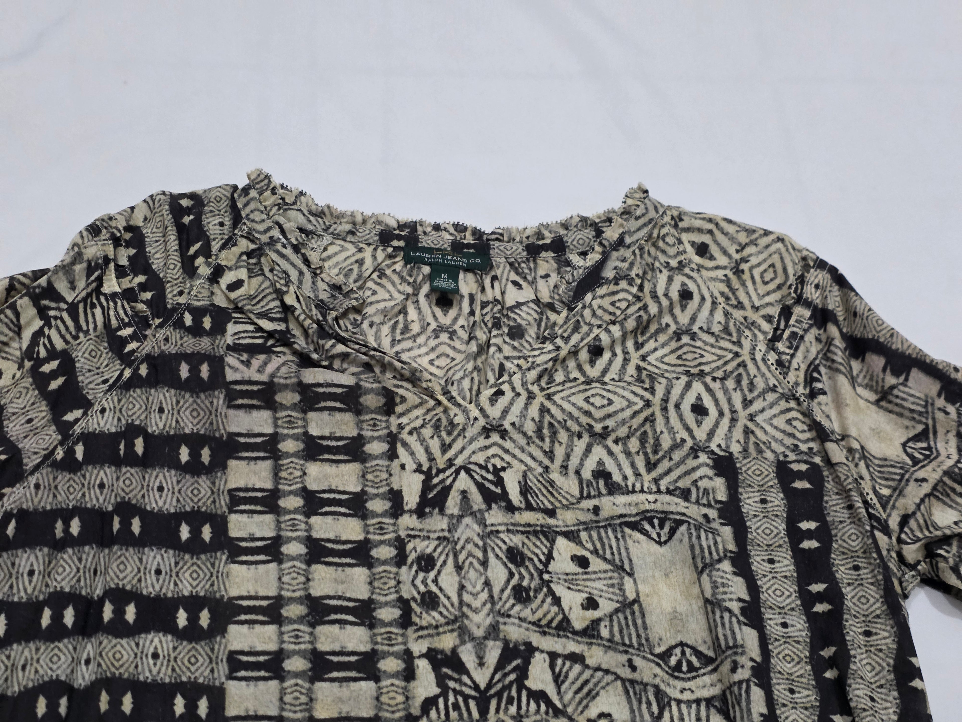Blusa Ligera Ralph Lauren Mujer Mediana Cafe Con Figuras