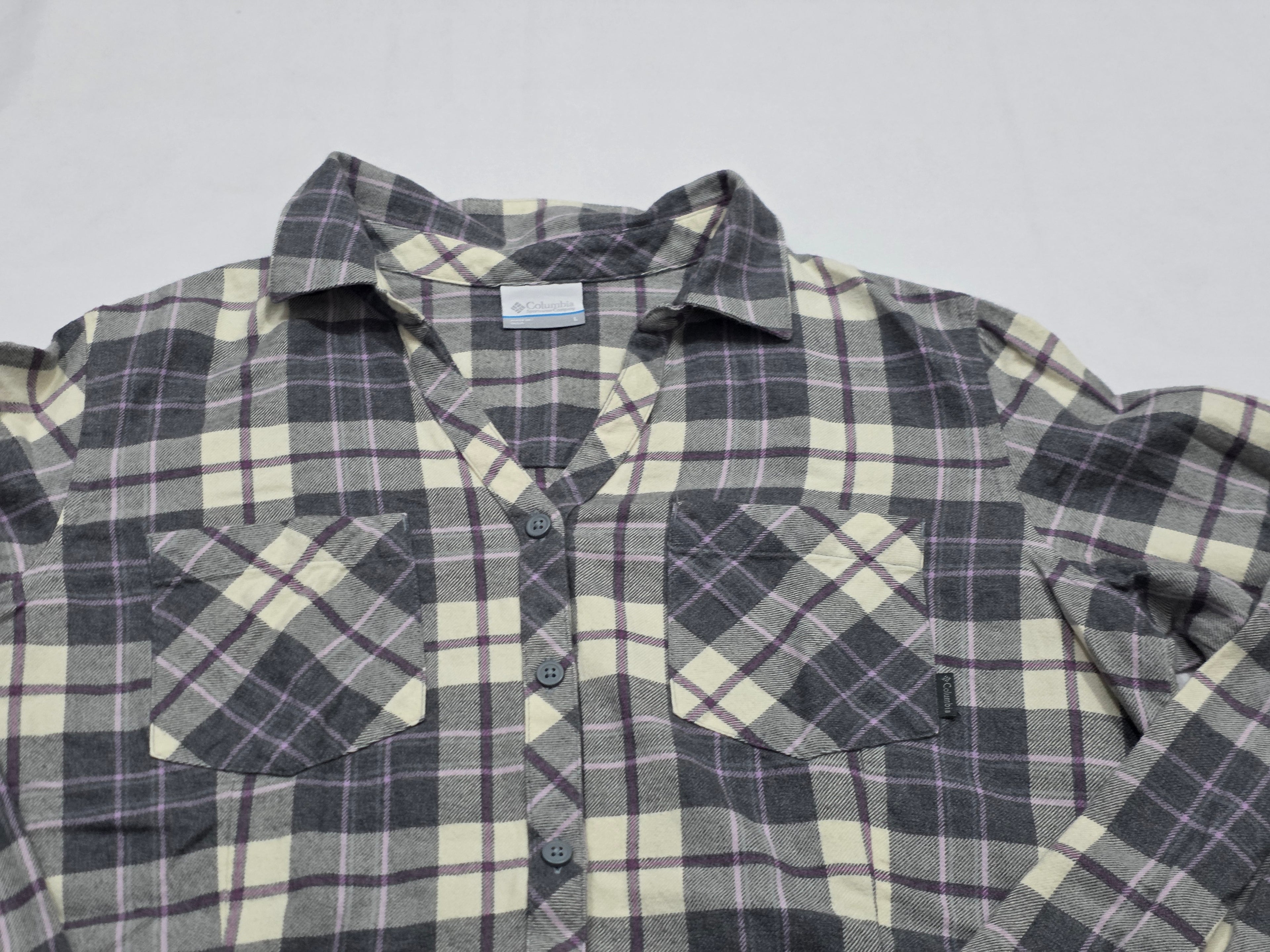 Camisa Columbia Grande De Mujer Gris Con Crema Talla Grande