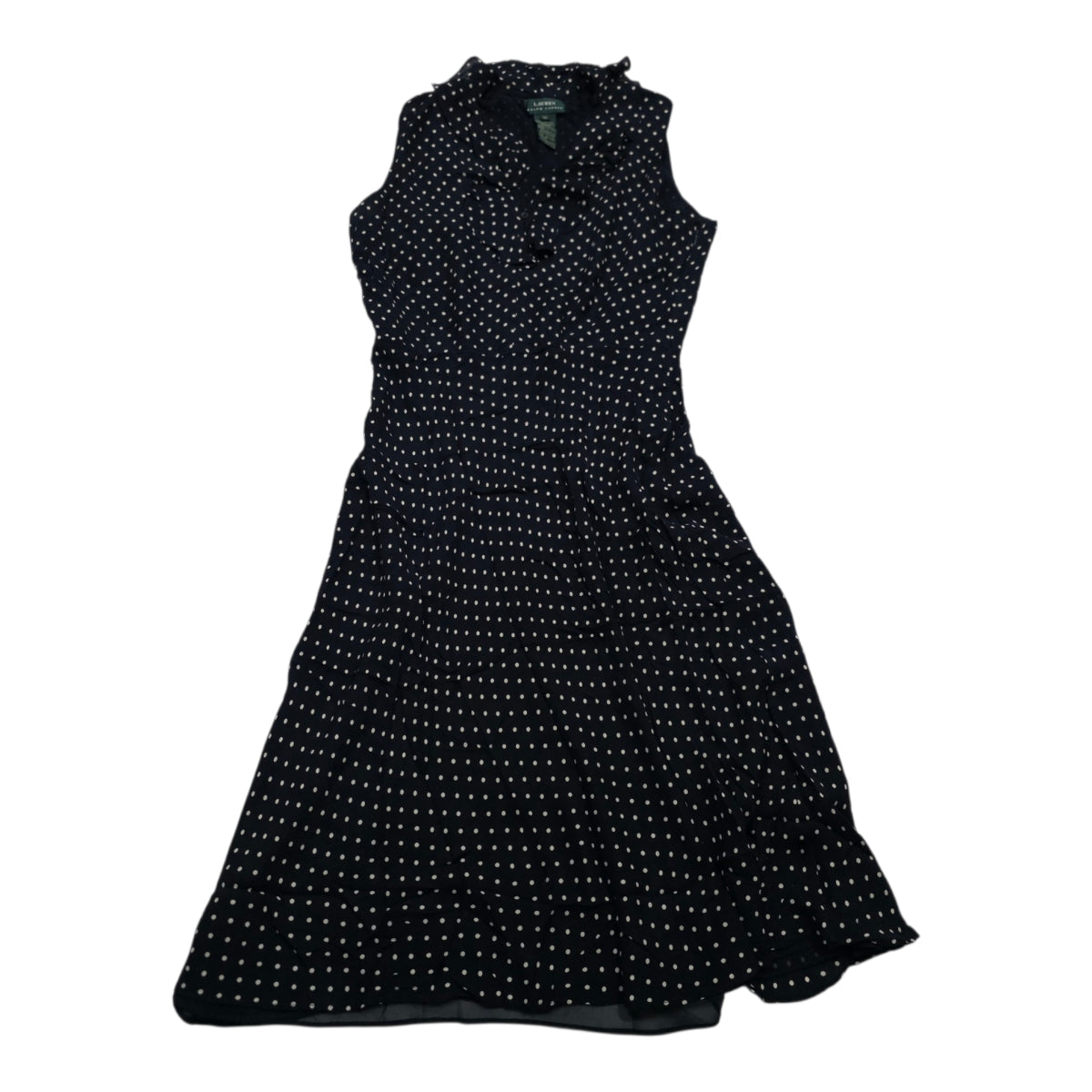 Vestido De Seda Ralph Lauren Azul Marino Con Olan Talla