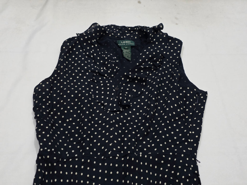 Vestido De Seda Ralph Lauren Azul Marino Con Olan Talla