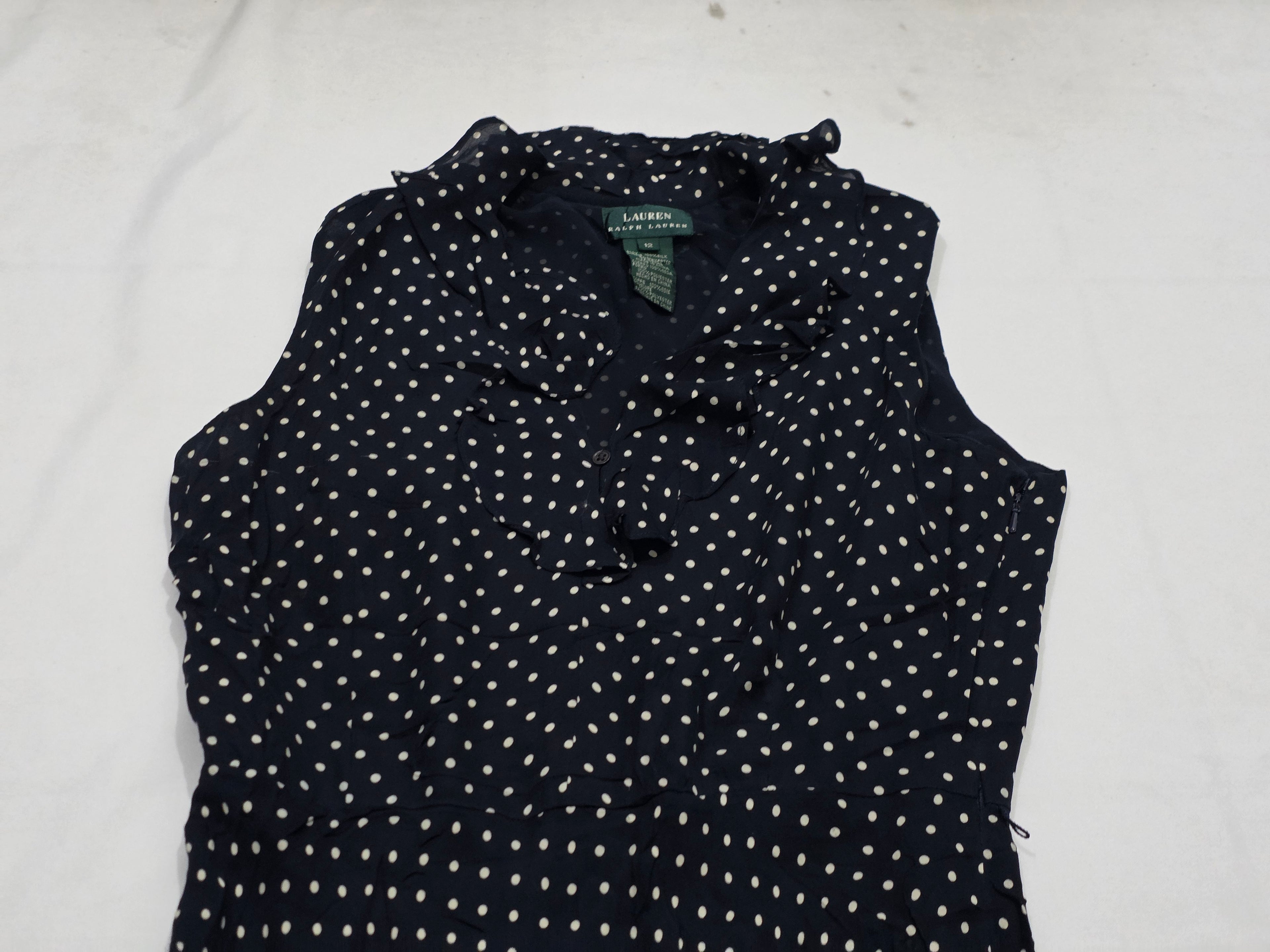 Vestido De Seda Ralph Lauren Azul Marino Con Olan Talla