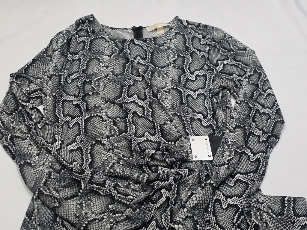 Vestido Michael Kors Grande Animal Print Escote Cruzado Gris