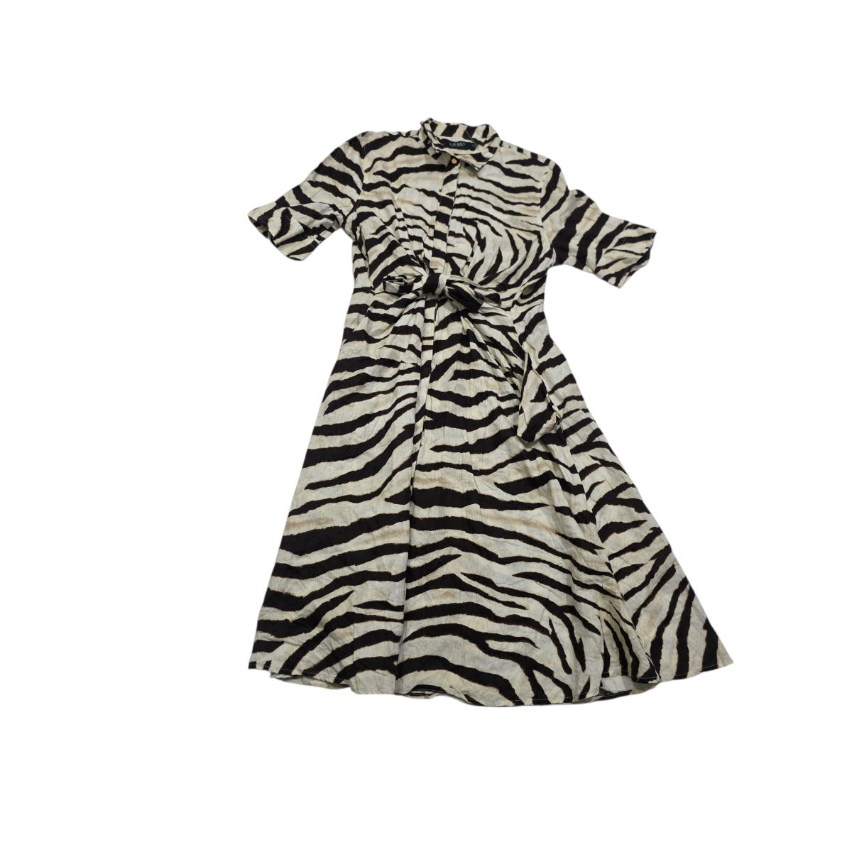 Vestido Camisero Ralph Lauren 14 Lino Animalprint Cafecrema