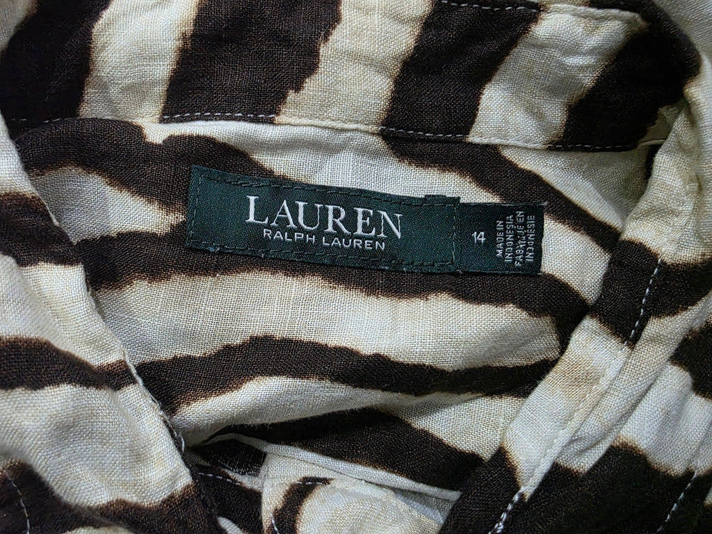 Vestido Camisero Ralph Lauren 14 Lino Animalprint Cafecrema