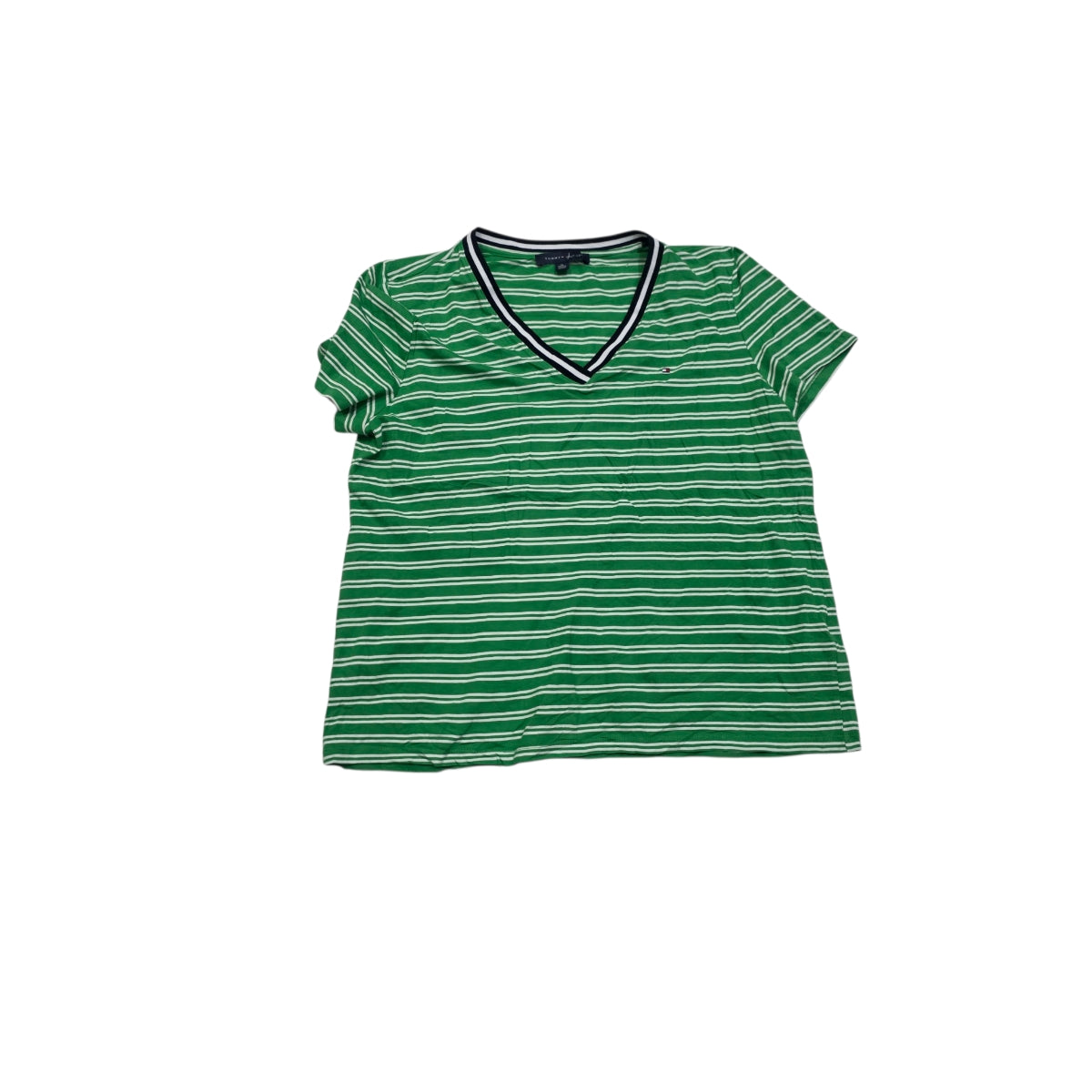 Playera Tommy Hilfiger Verde Rayada Manga Corta Extra Grande