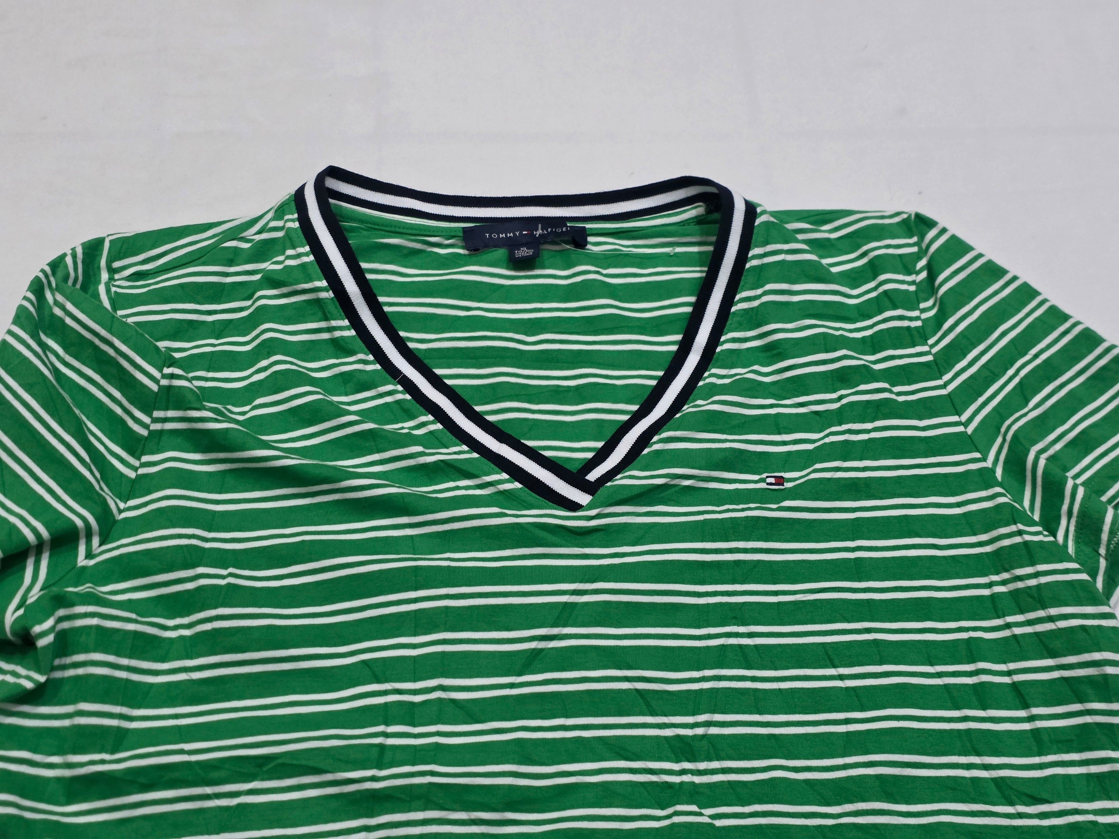 Playera Tommy Hilfiger Verde Rayada Manga Corta Extra Grande