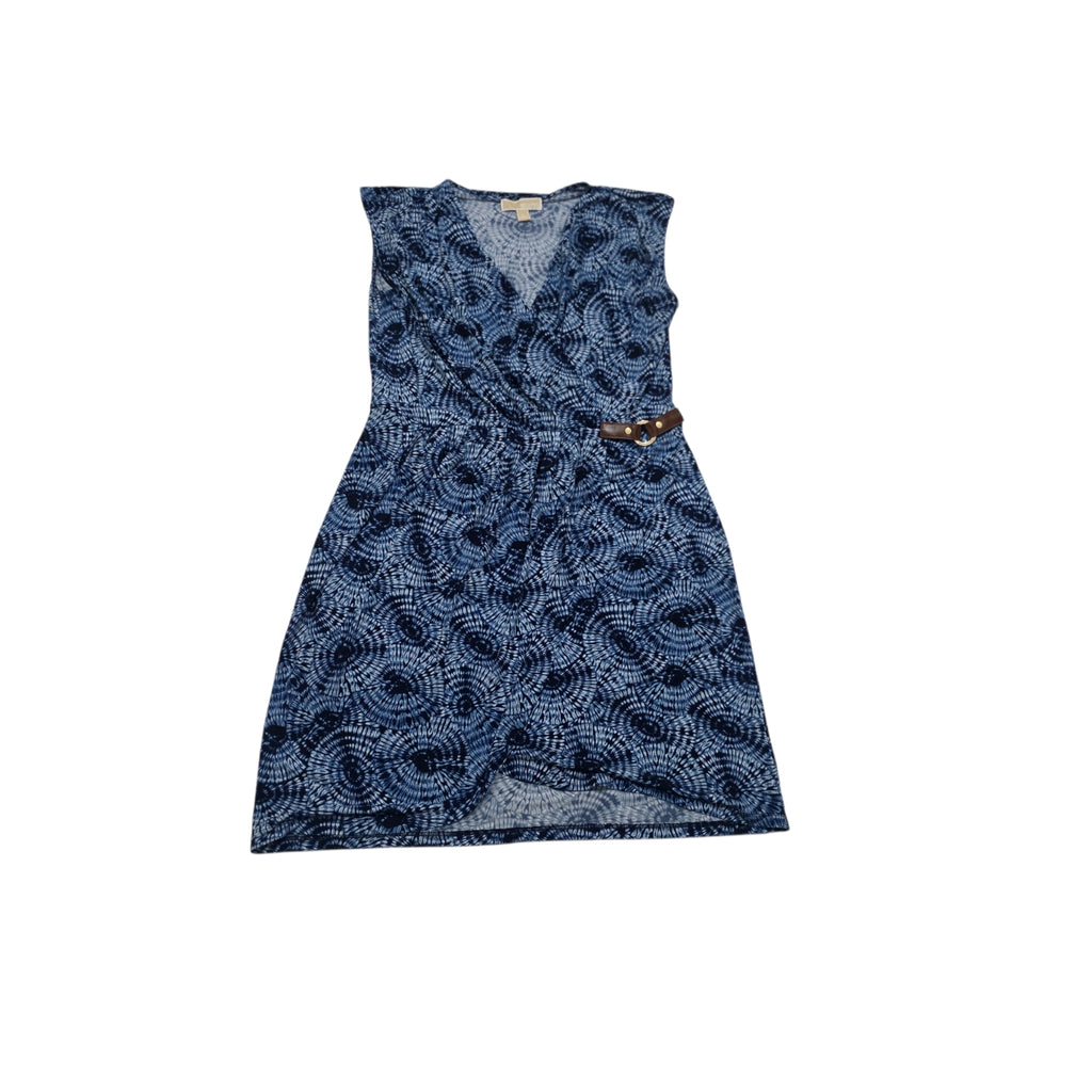 Vestido Michael Kors Escote Cruzado Azul Grande Con Figuras
