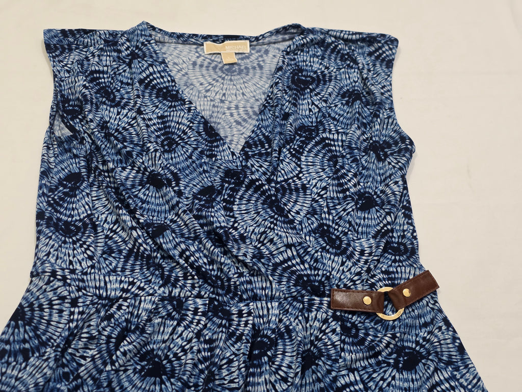 Vestido Michael Kors Escote Cruzado Azul Grande Con Figuras