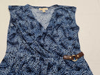 Vestido Michael Kors Escote Cruzado Azul Grande Con Figuras