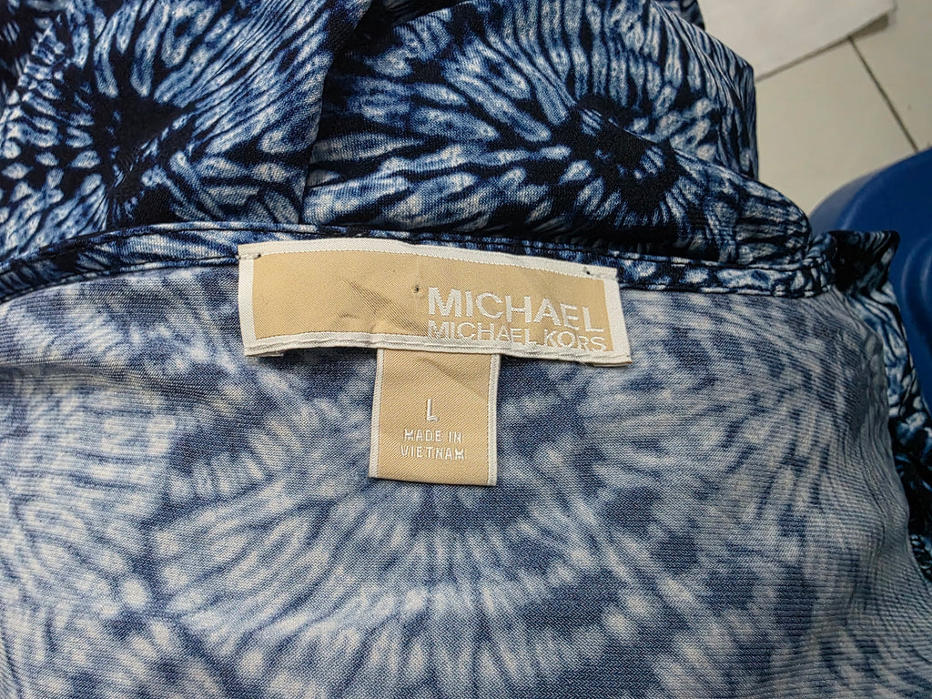 Vestido Michael Kors Escote Cruzado Azul Grande Con Figuras