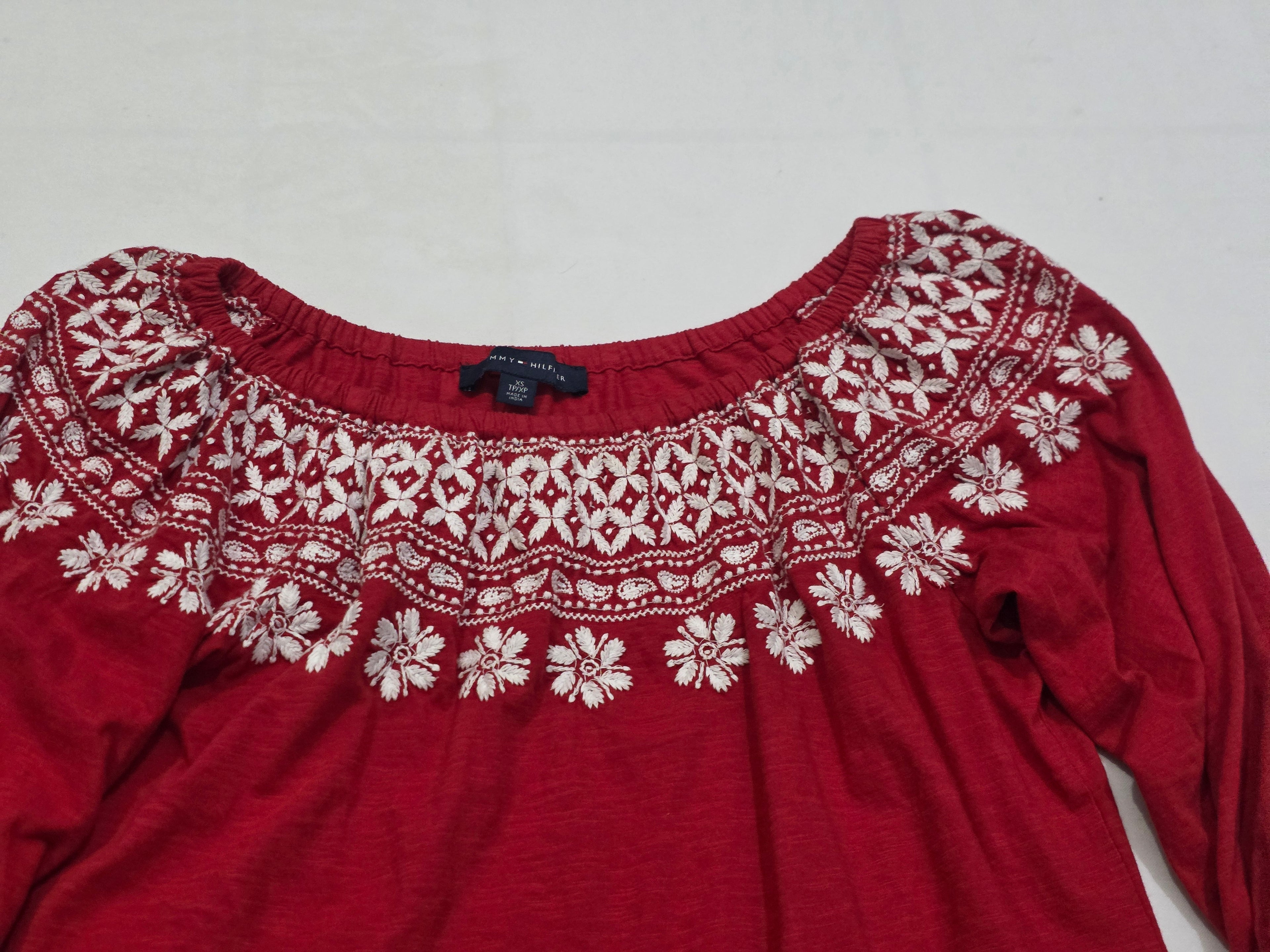 Blusa Campesina Tommy Hilfiger Mujer Extra Chica Rojablanco