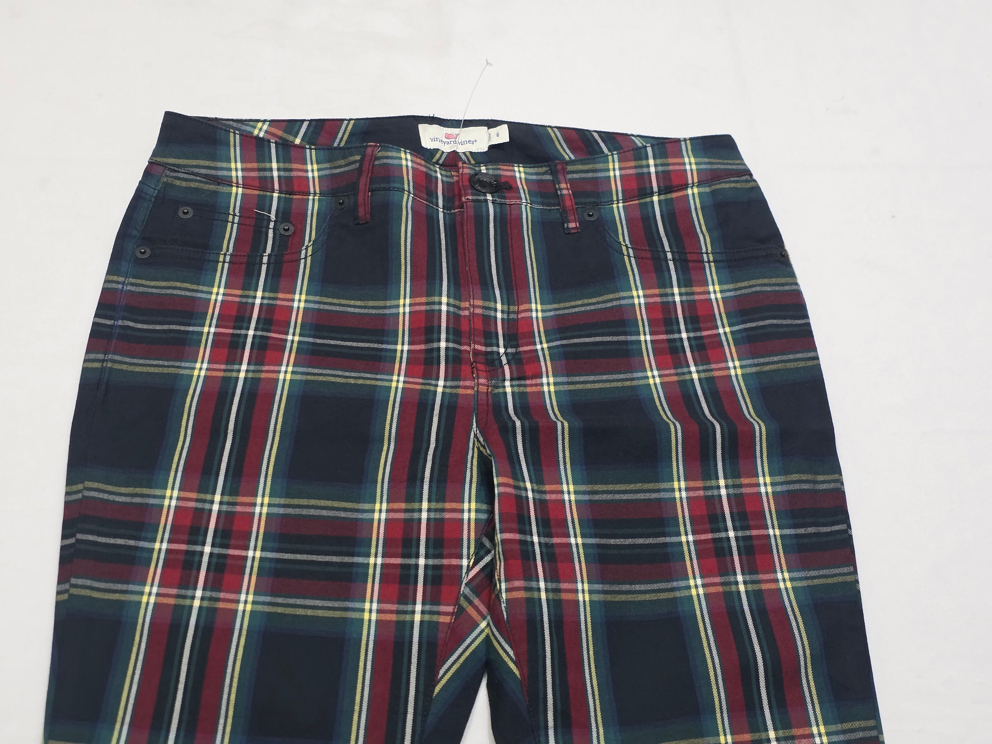 Pantalon Vineyard Vines Talla 6 Skinny Azul/rojo A Cuadros