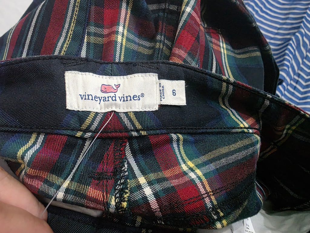 Pantalon Vineyard Vines Talla 6 Skinny Azul/rojo A Cuadros