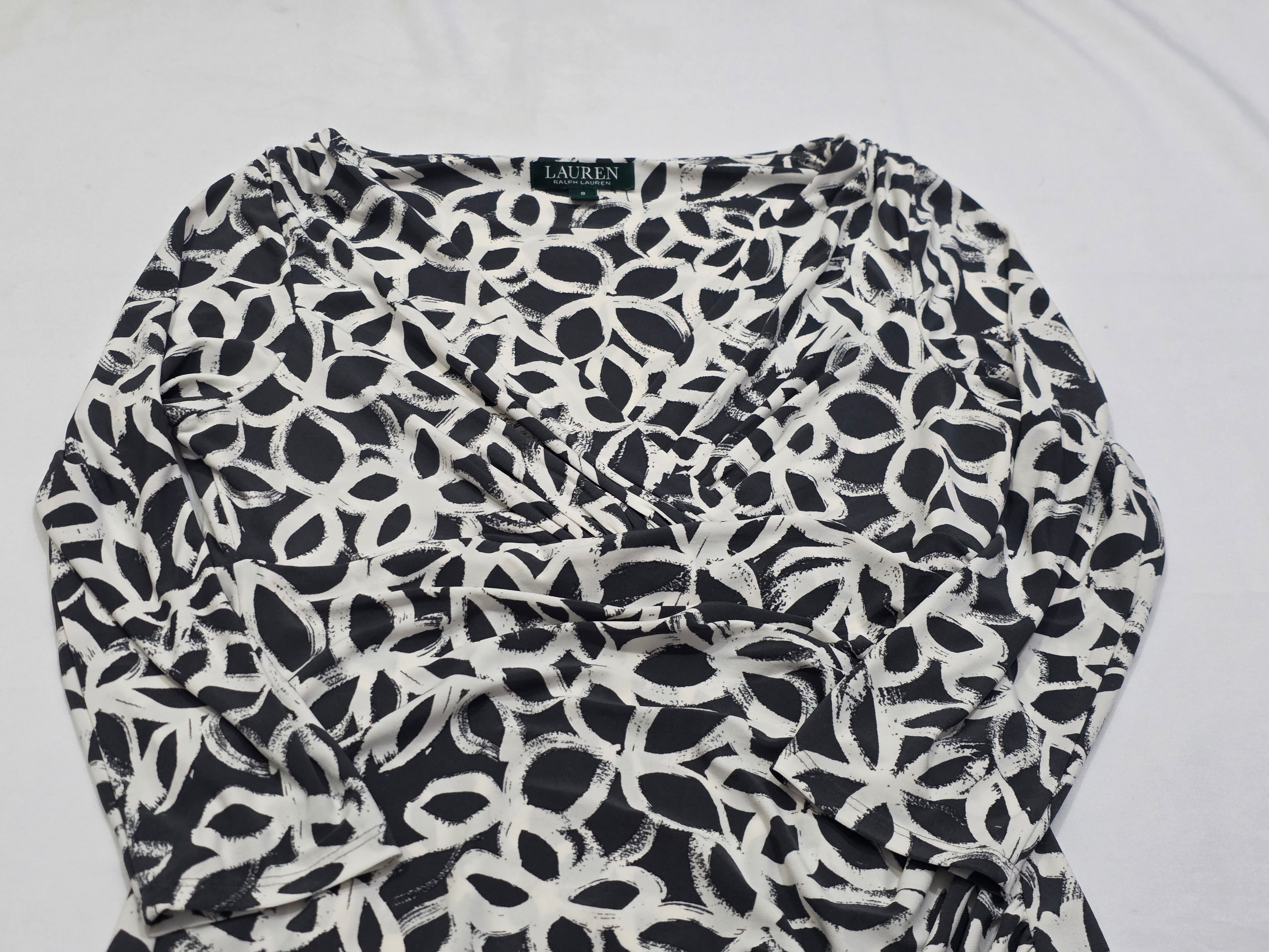 Vestido Ralph Lauren Mujer Talla 8 Color Gris Con Figuras