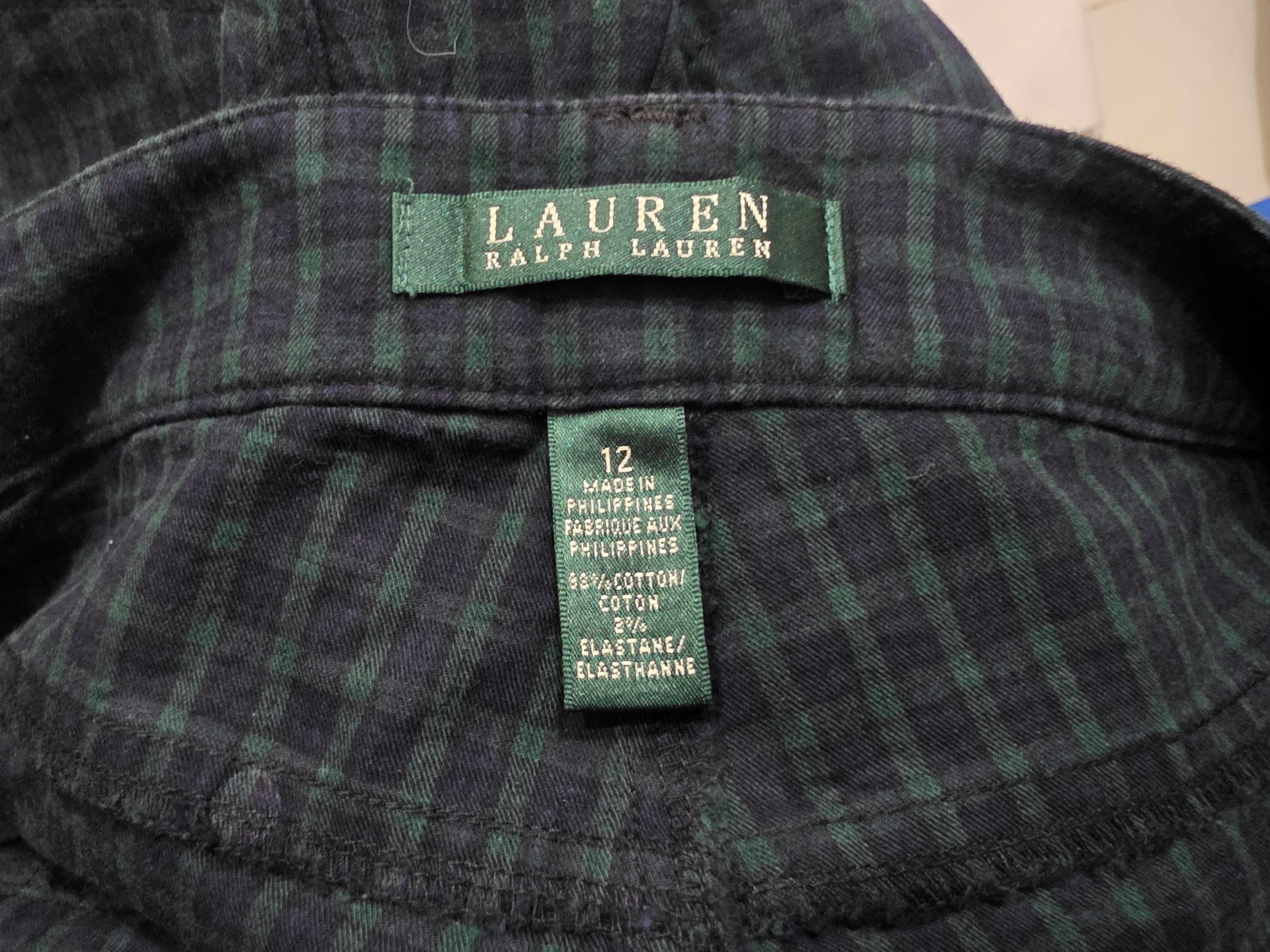 Pantalon Mujer Ralph Lauren Talla 12 Cuadriculado Verde/azul